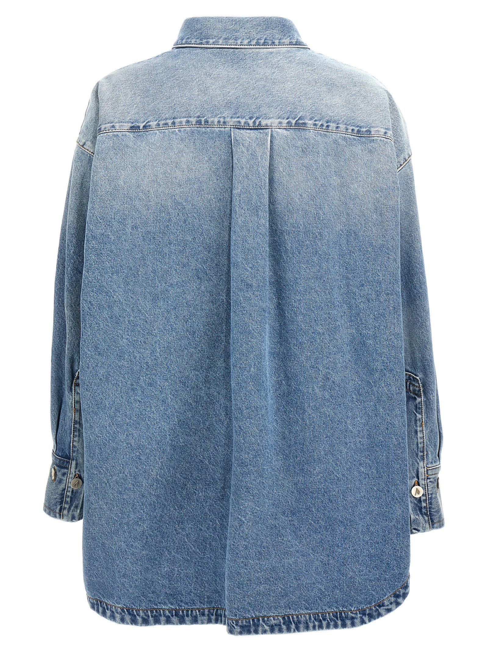 Attico Blue Shirt With Classic Collar And Embroidered Detail On The Front In Cotton Woman In Blue