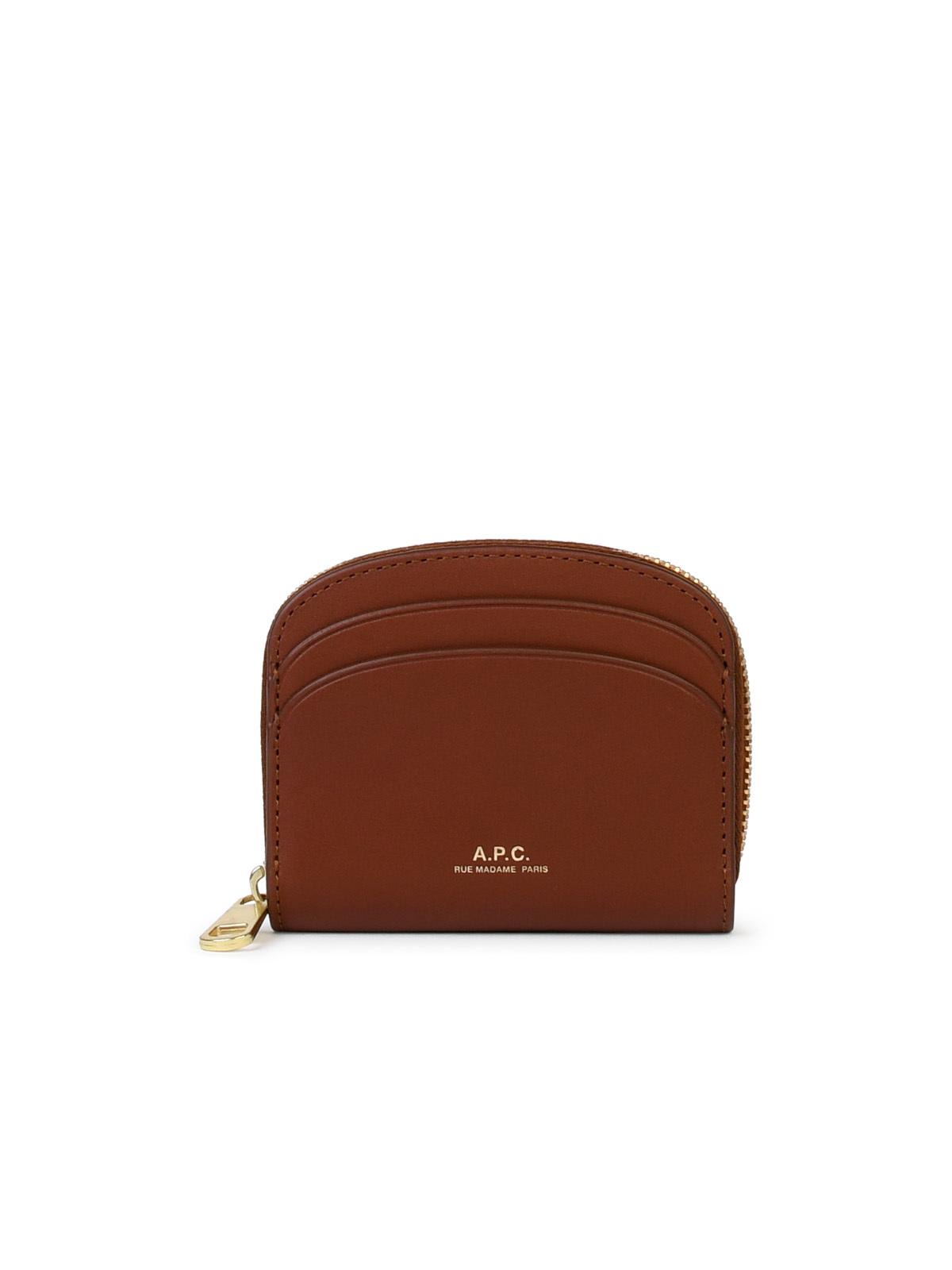 Shop Apc Small Demi Lune Brown Leather Wallet