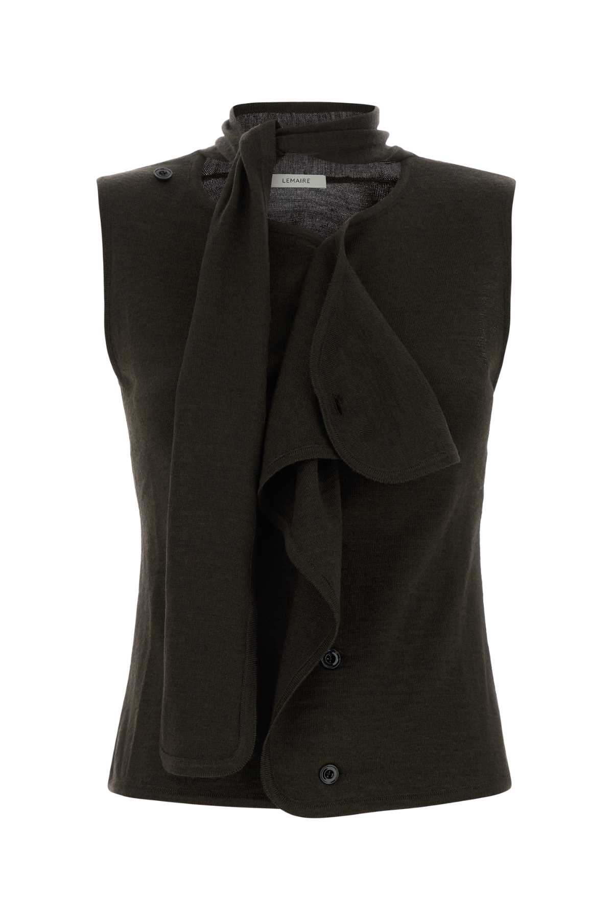 Lemaire Dark Brown Acrylic And Wool Vest In Black