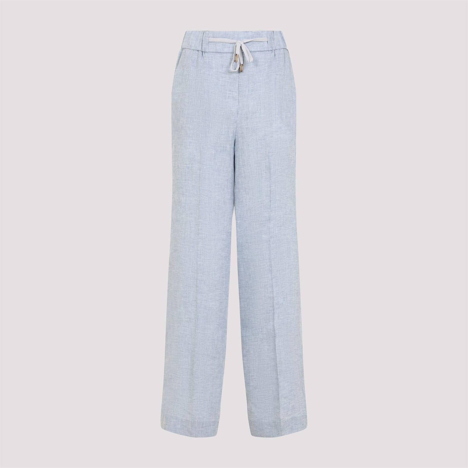 Peserico Pinstriped Linen Straight Trousers In Azzurro