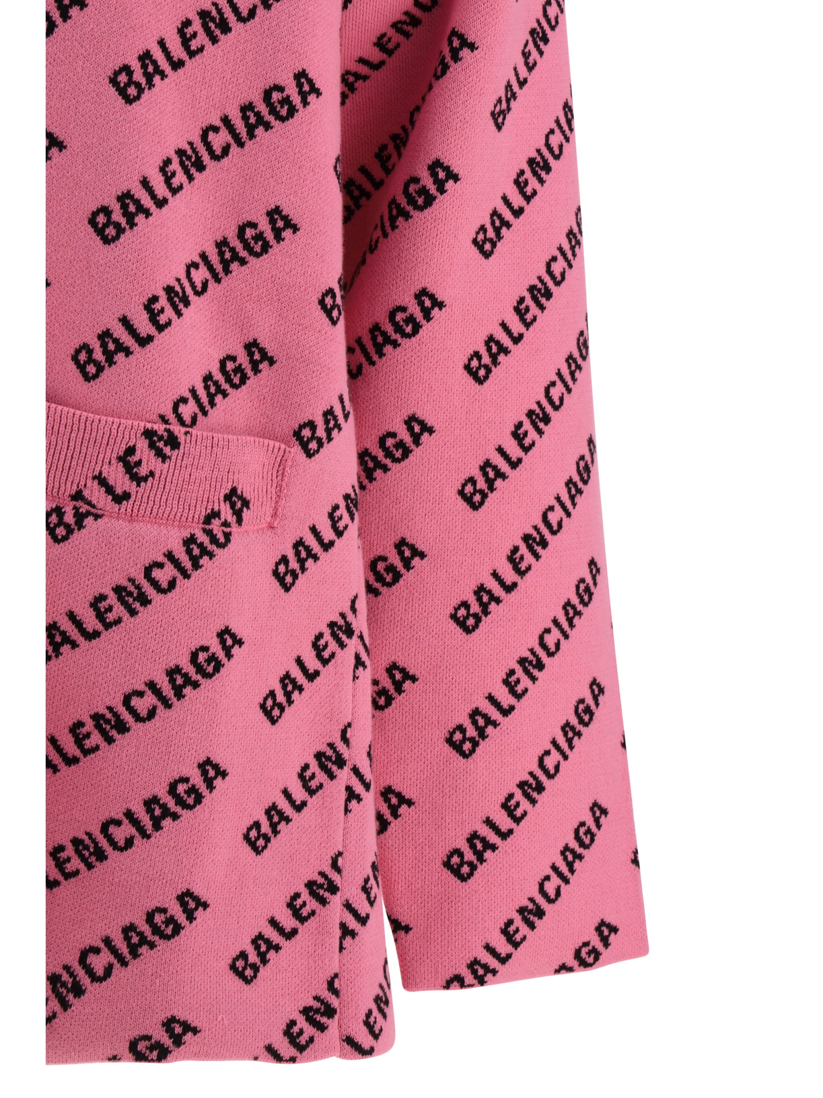 Balenciaga Logo V-neck Ribbed Knit Cardigan In Pink/black