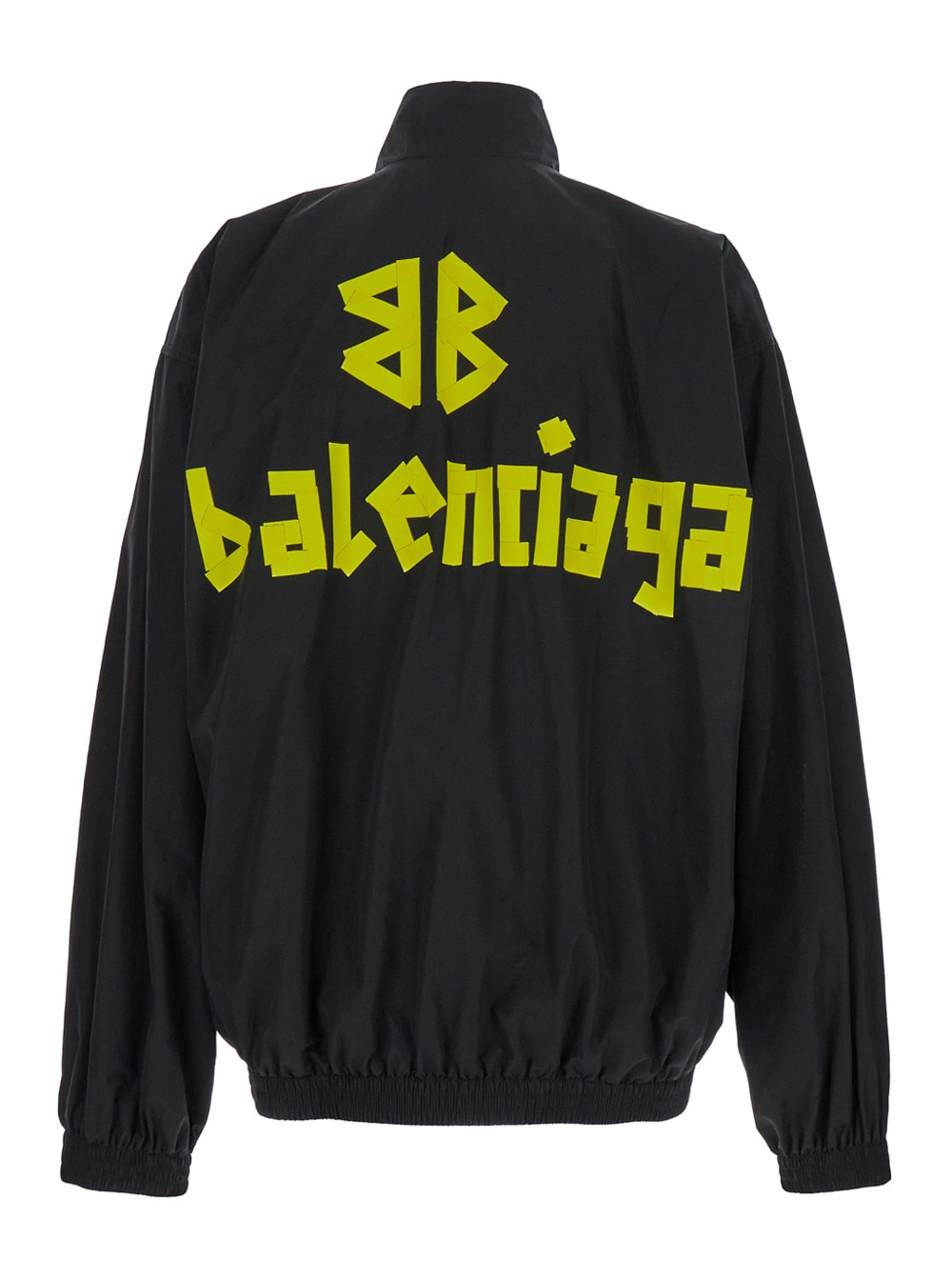 Shop Balenciaga Black Jacket With Tape Logo At The Back In Nylon Man