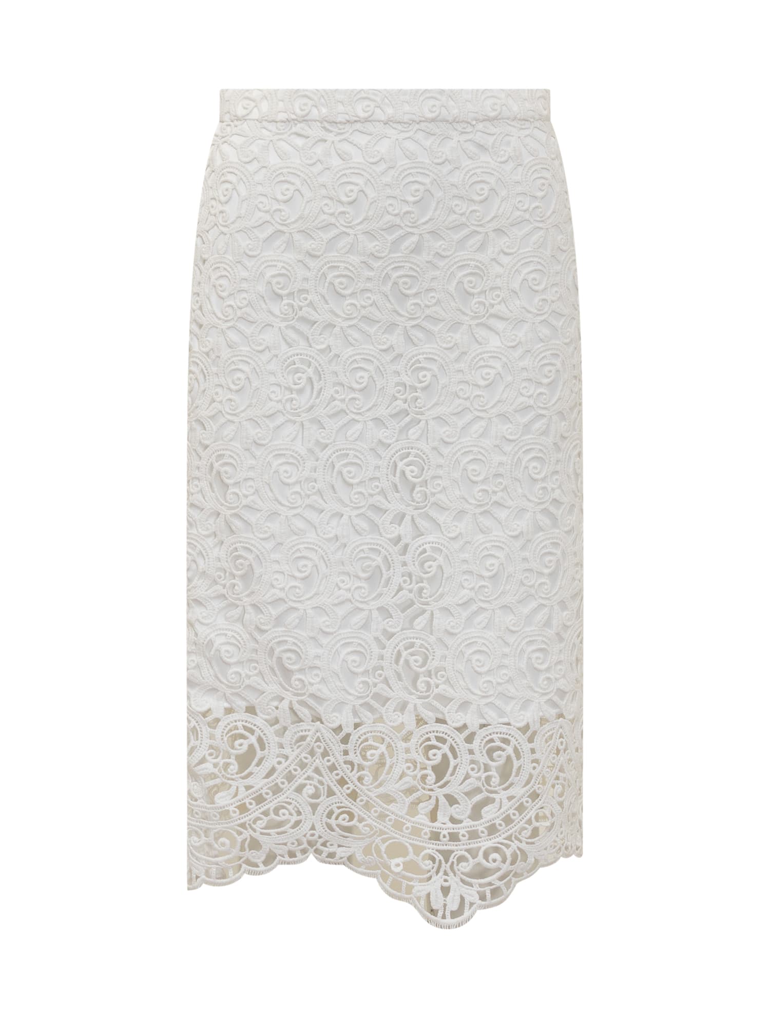 Shop Burberry Macramé Lace Pencil Skirt In White