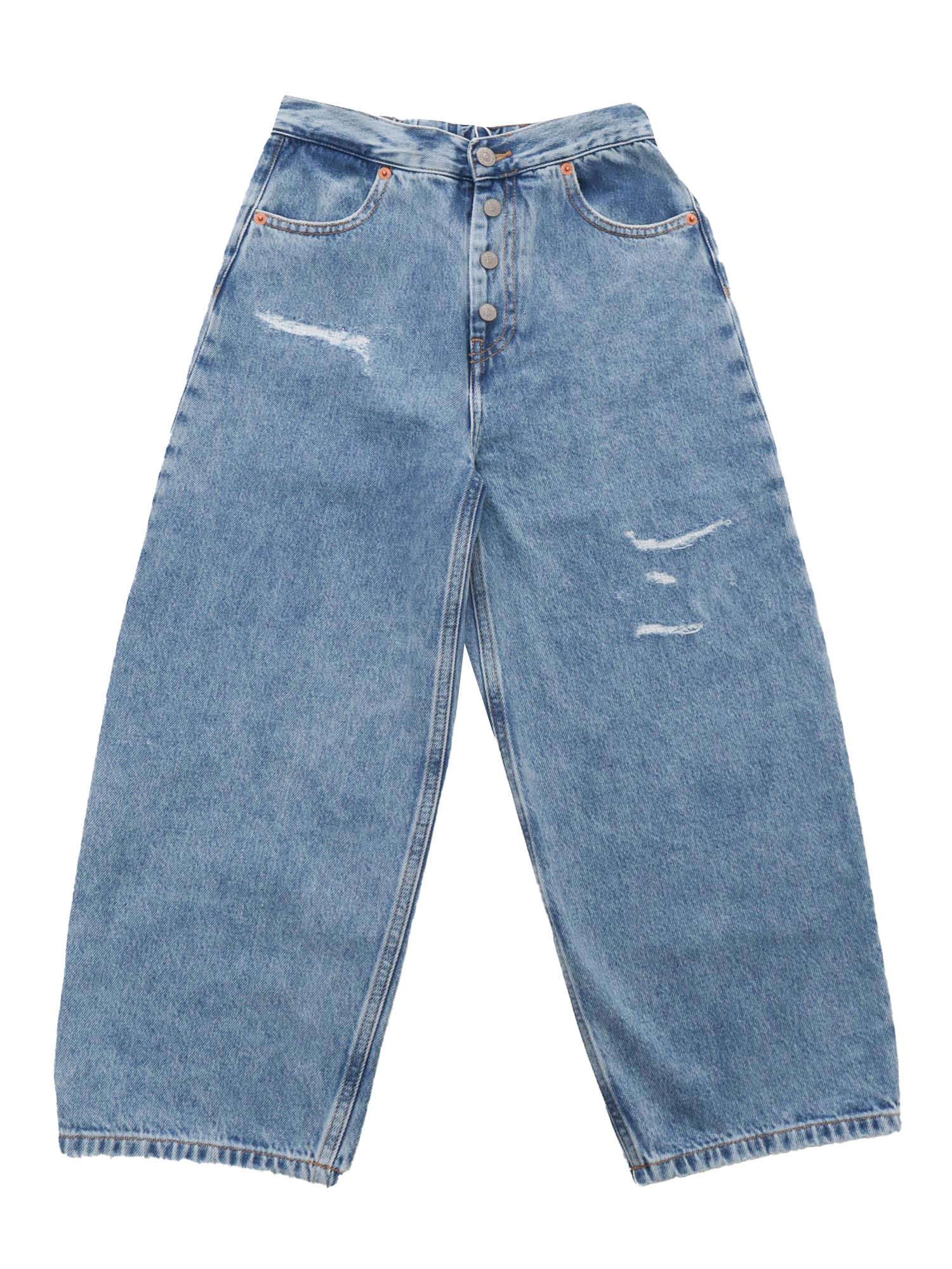 Mm6 Maison Margiela Kids' High-waisted Baggy Jeans In Blue