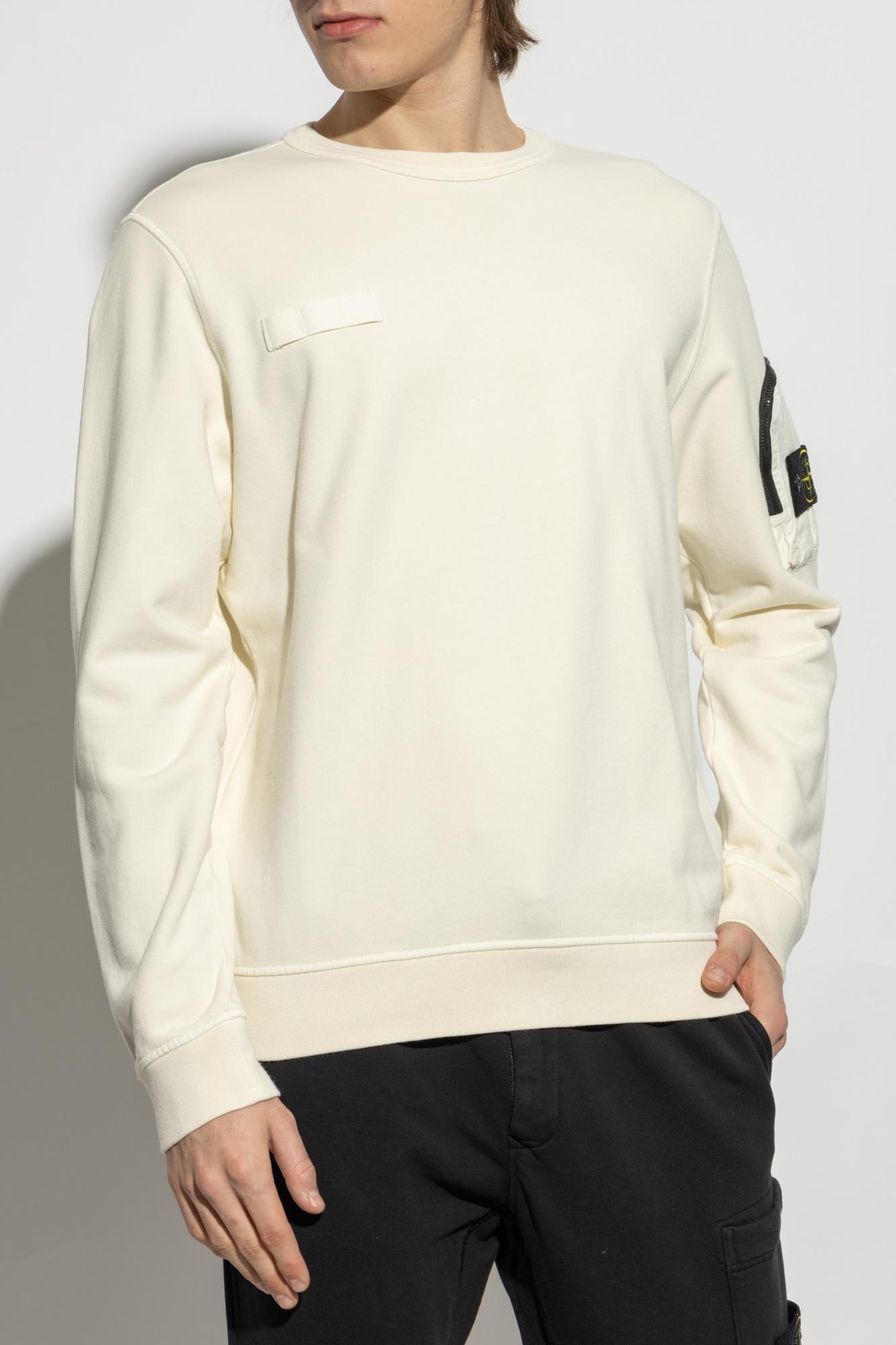 Stone Island Crew Neck Knit Sweatshirt With Functional Sleeve Pocket In Avorio