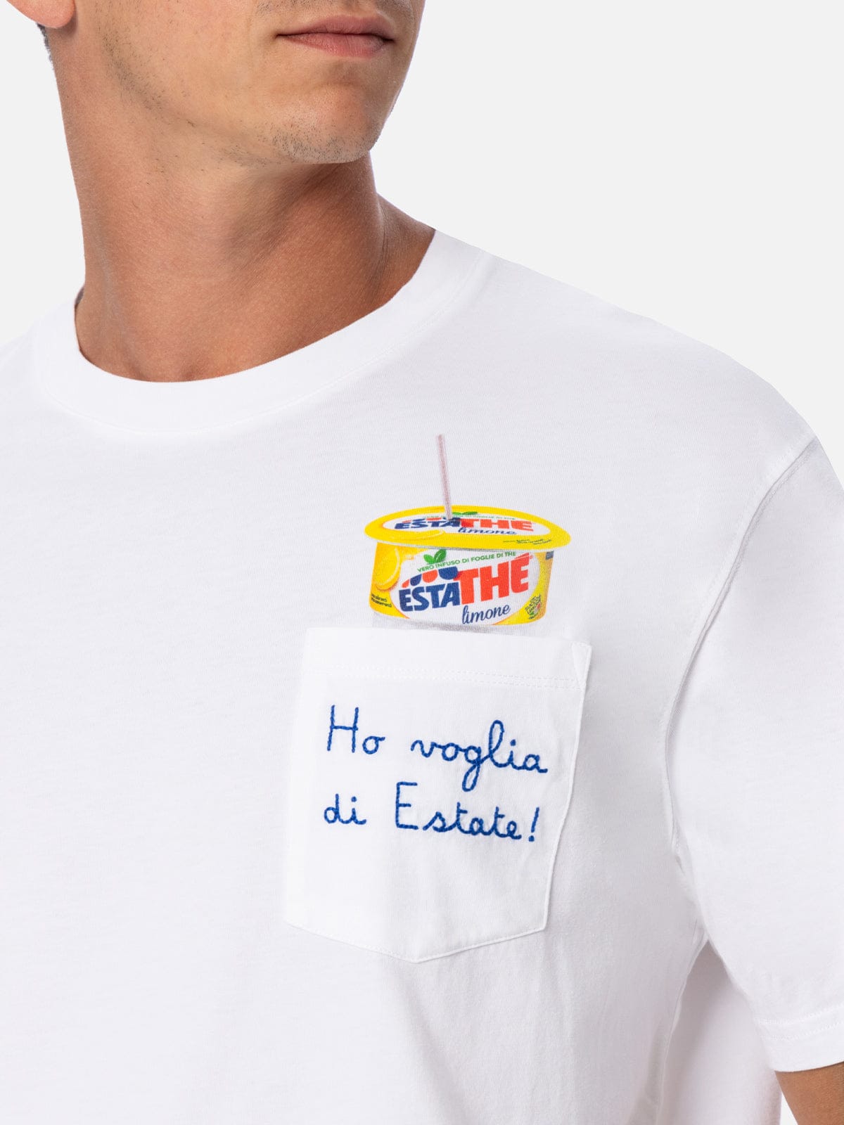 Shop Mc2 Saint Barth Man Cotton T-shirt Austin With Estathé Embroidery Estathe Special Edition In White