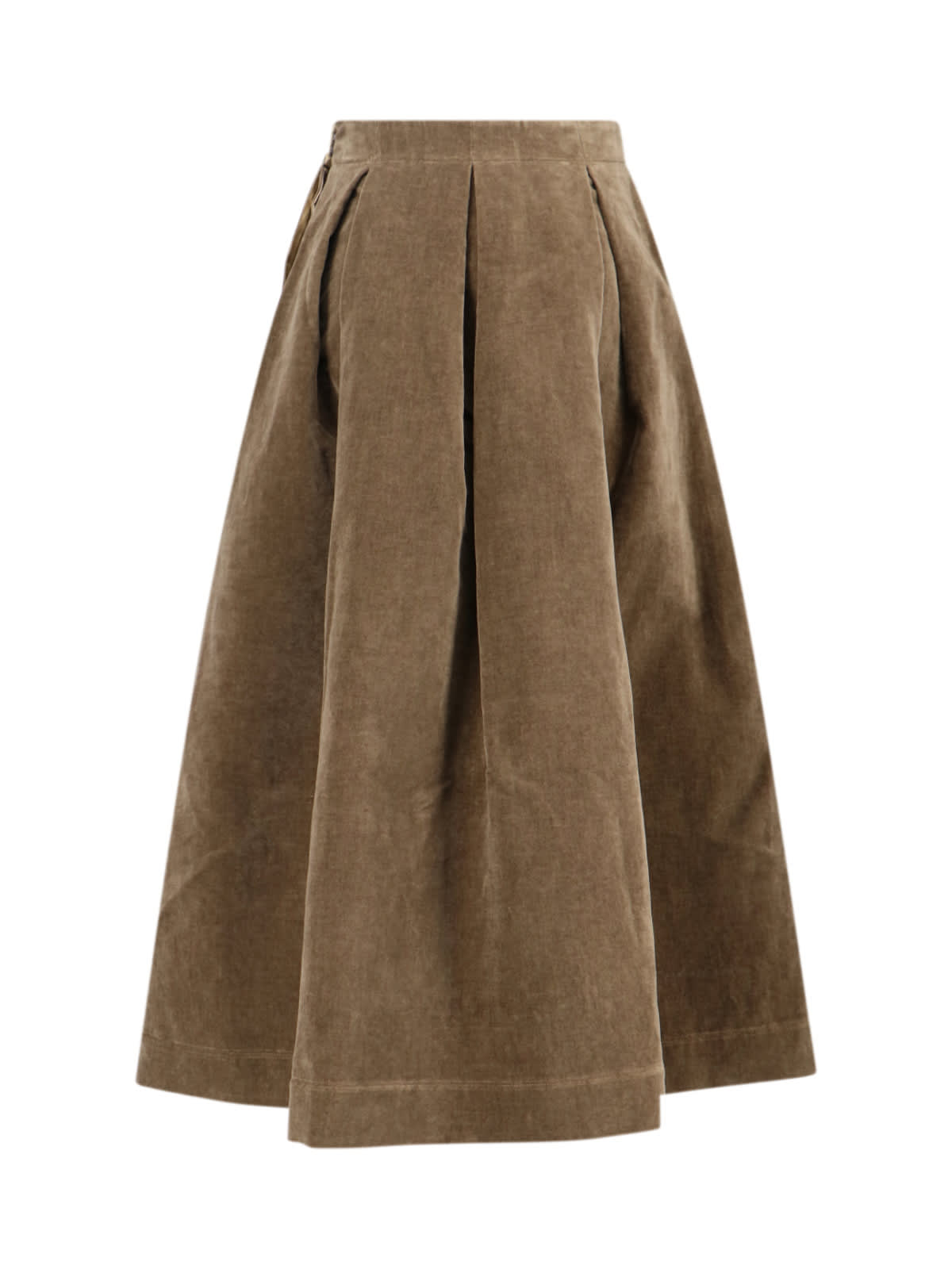 Uma Wang High Waist Pleated Midi Skirt With Side Pockets In Brown