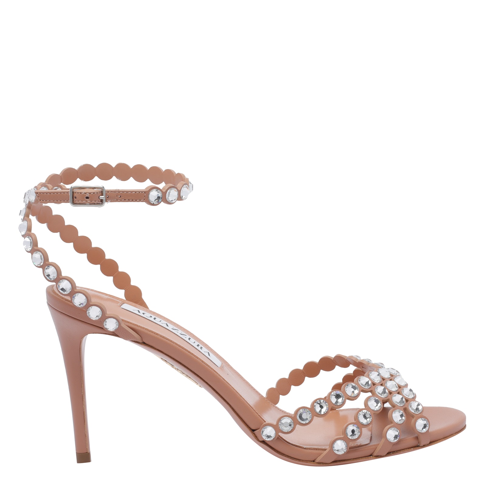 Aquazzura Love Struck 85 Crystal-embellished Metallic Leather Sandals In Animal Print
