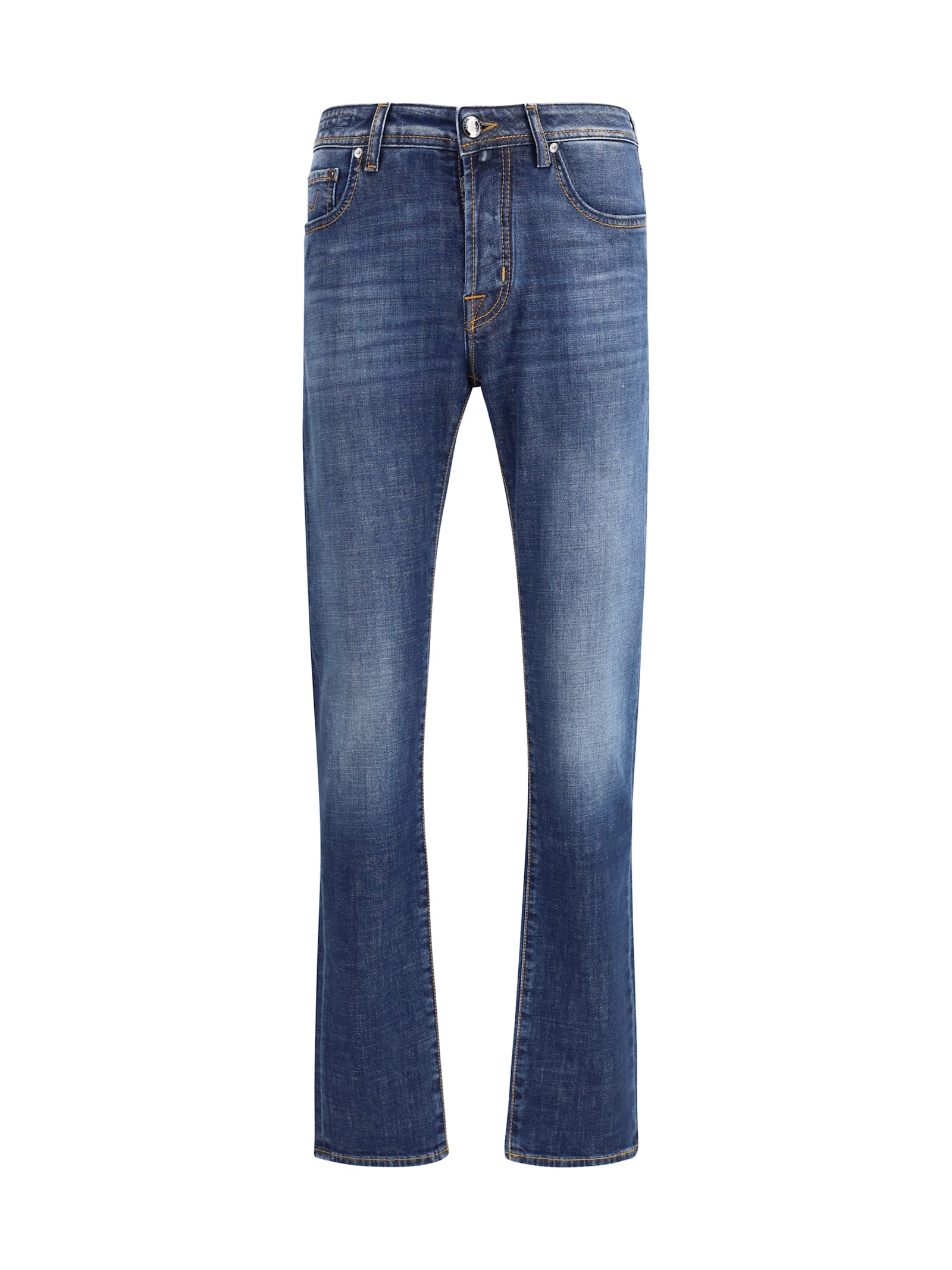 Jacob Cohen Belt Loops Contrast Stitching Faded Jeans In Blue