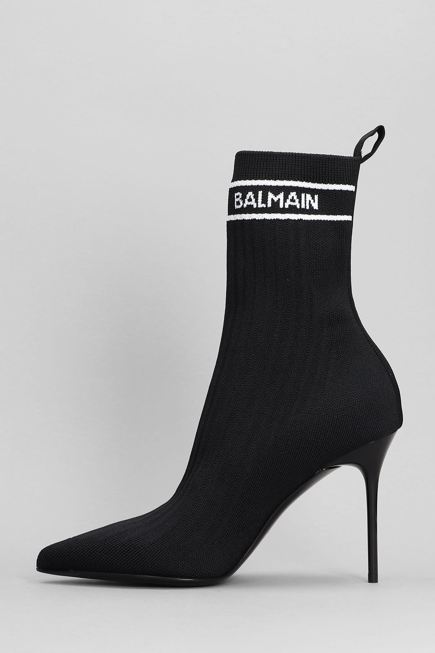 Shop Balmain High Heels Ankle Boots In Black Polyester