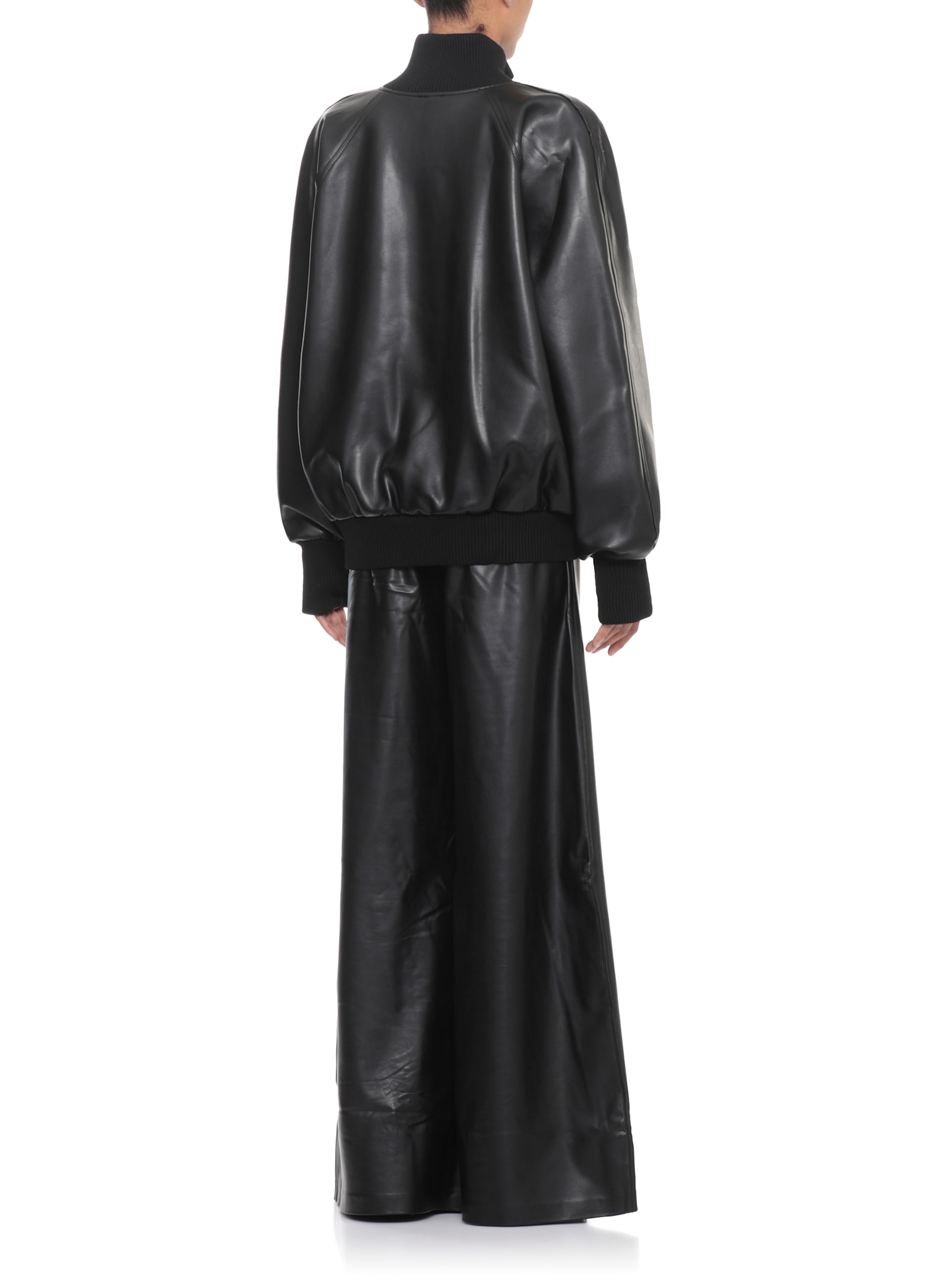 Norma Kamali Oversized Long Sleeve Synthetic Leather Jacket In Black