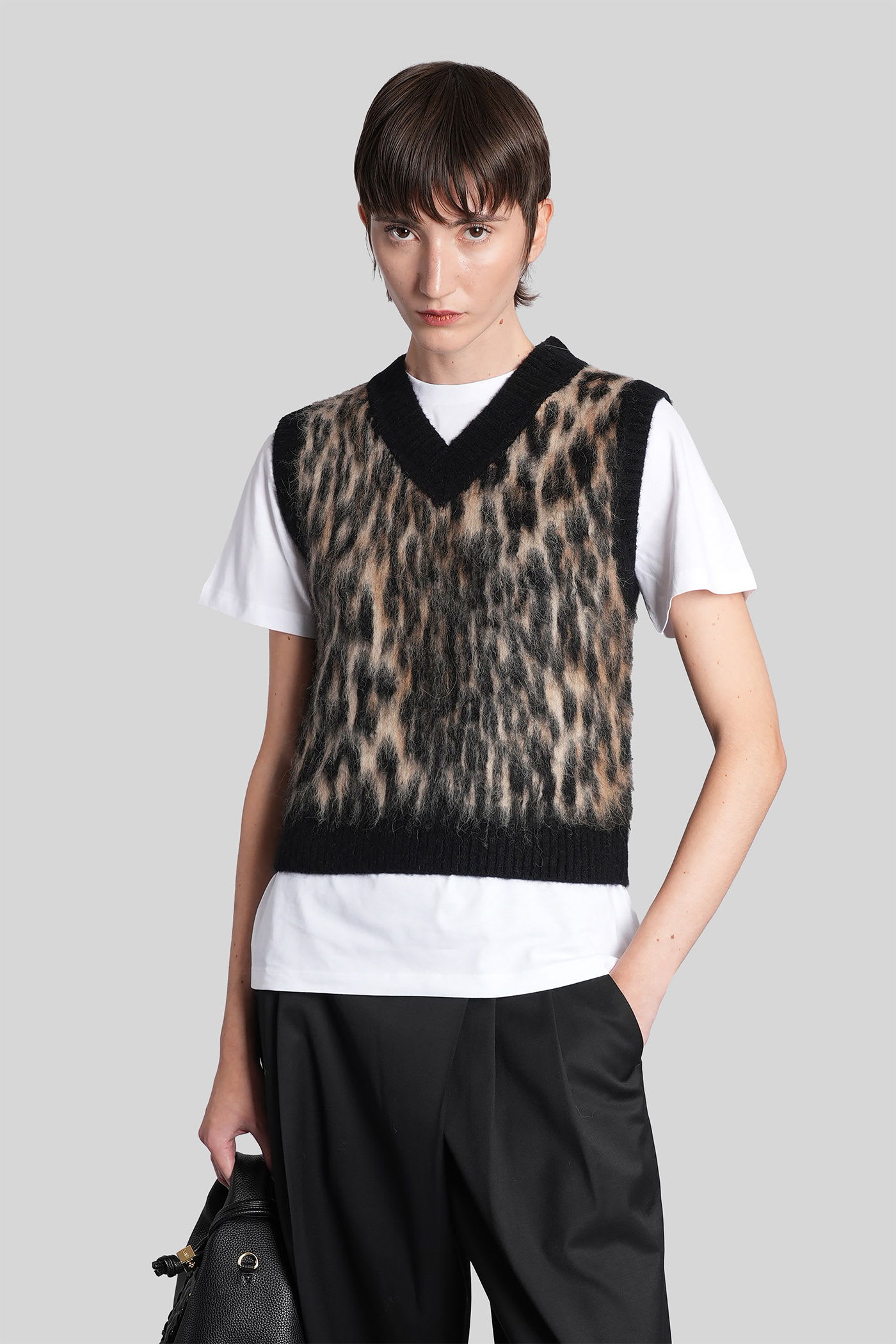 Ganni Vest In Animalier Wool In Animal Print