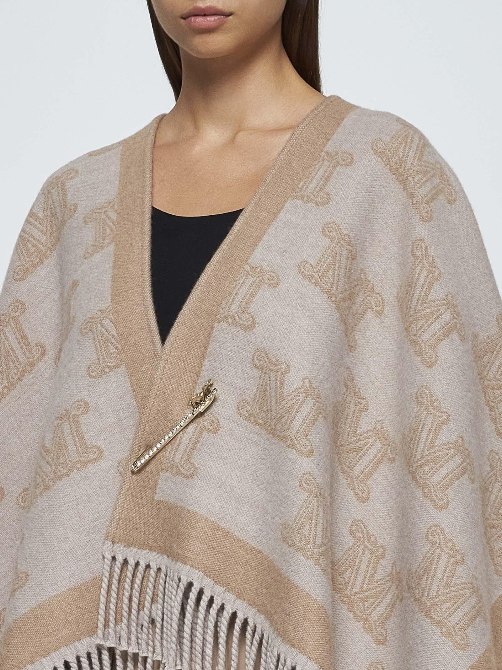 Shop Max Mara Frine Safety-pin Wool Poncho In Sand