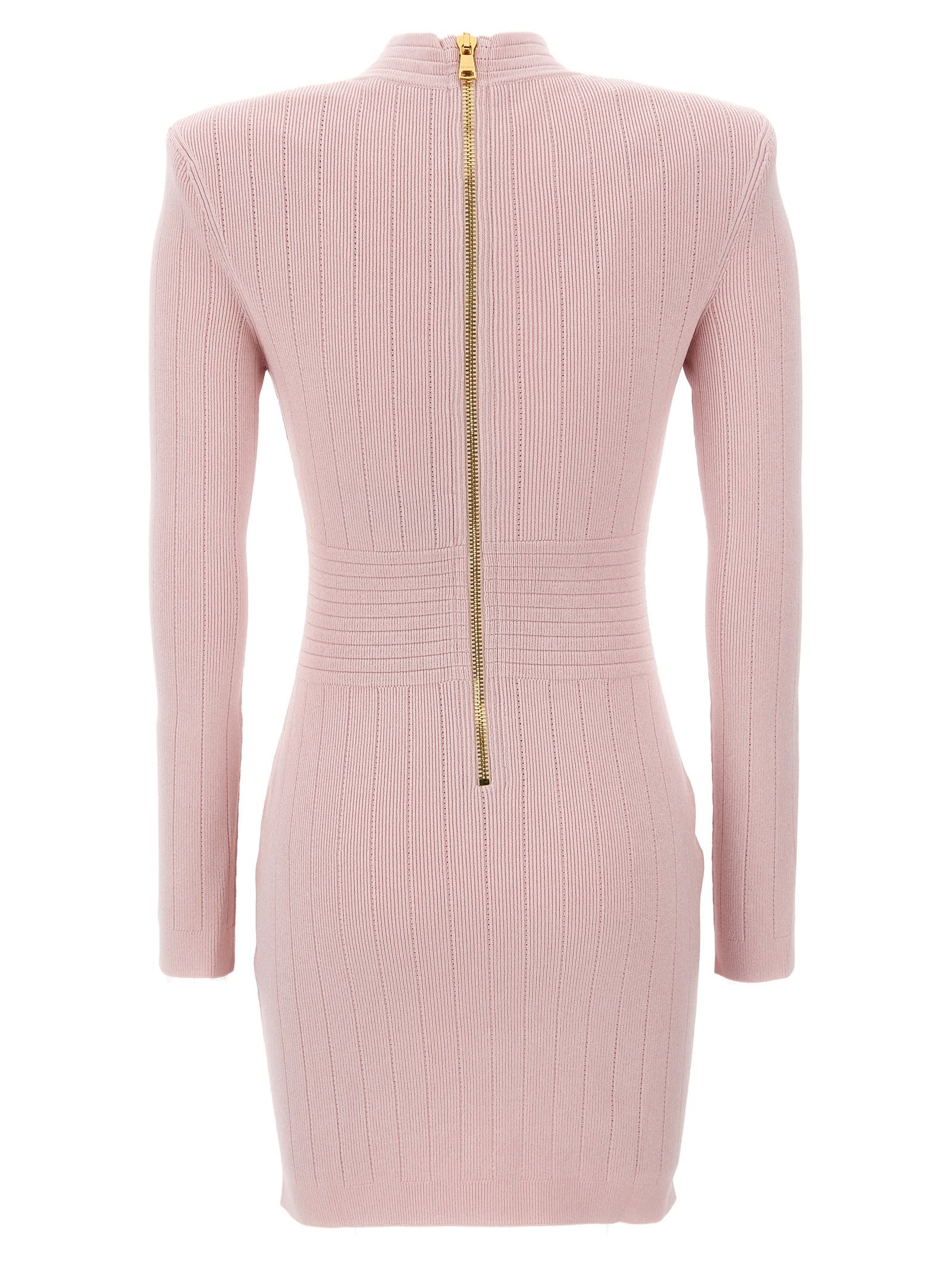 Shop Balmain Logo Button Dress In Pink