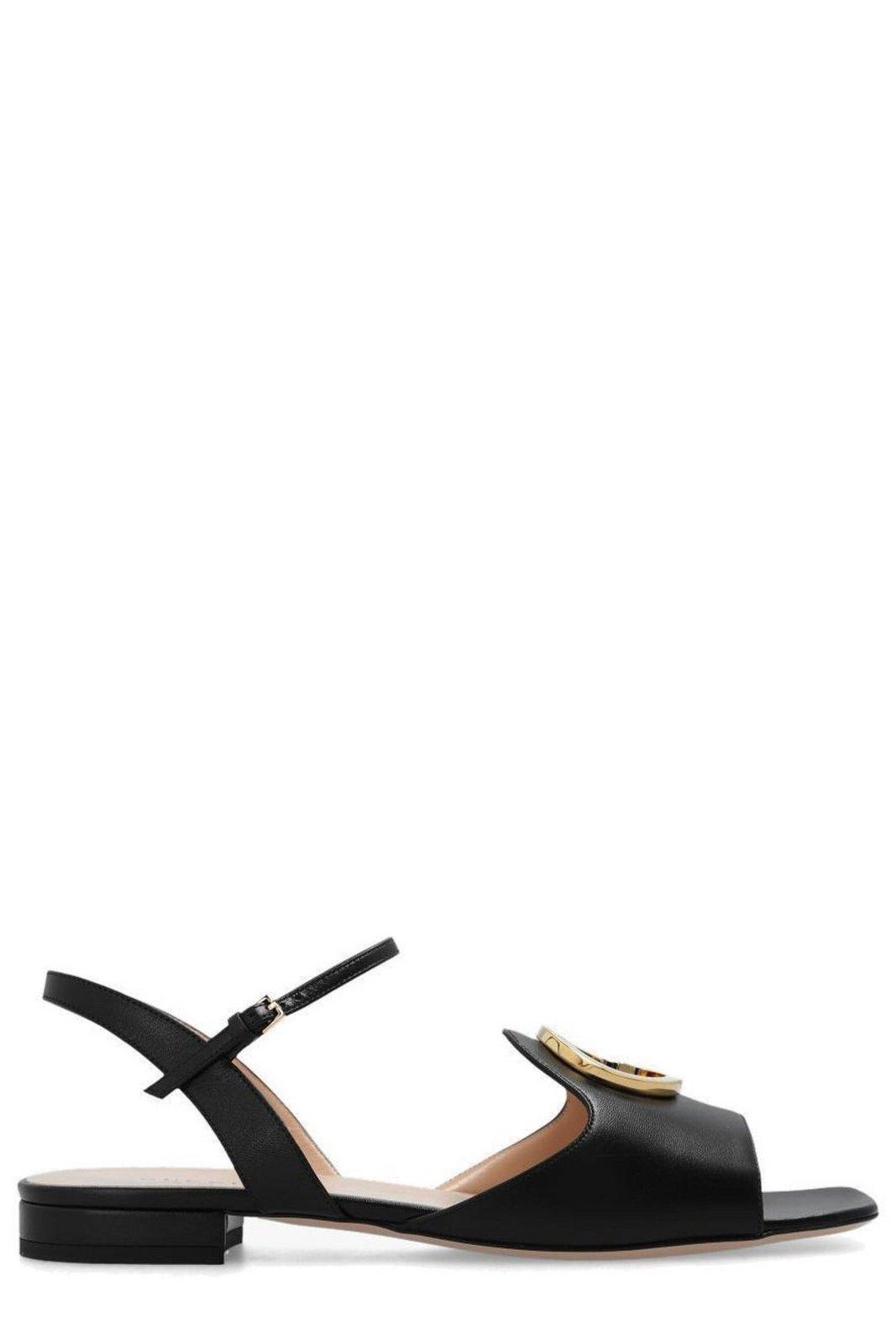 Shop Gucci Logo Plaque Slingback Strap Sandals