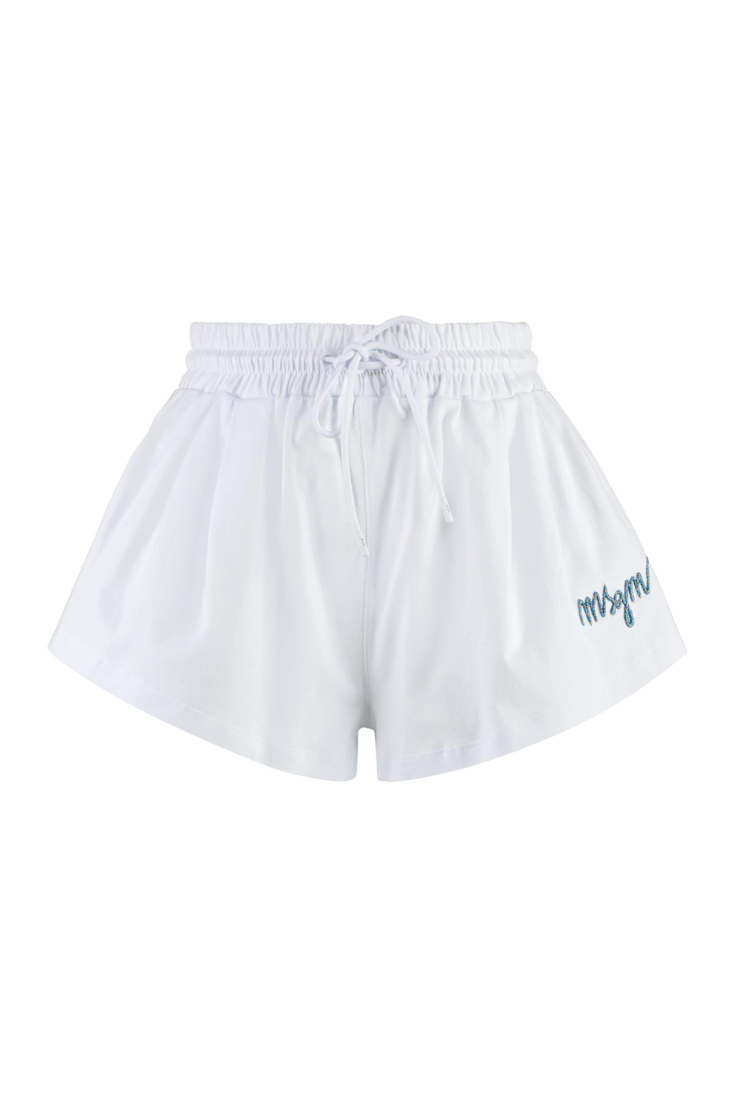 Msgm Cotton Shorts Elastic Waistband Relaxed Fit In White