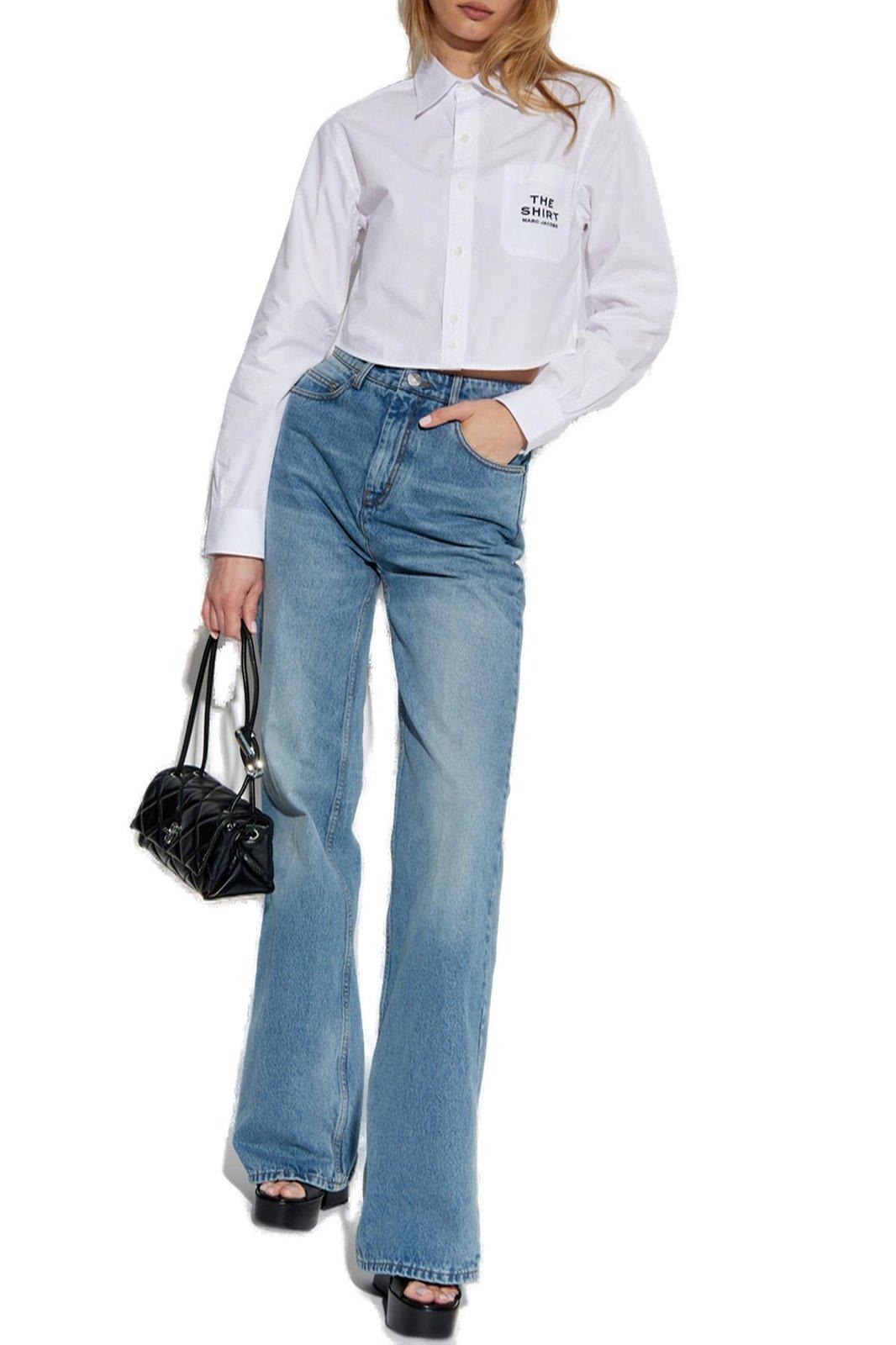 Marc Jacobs Womens The Cropped Text-embroidery Cotton Shirt White In White