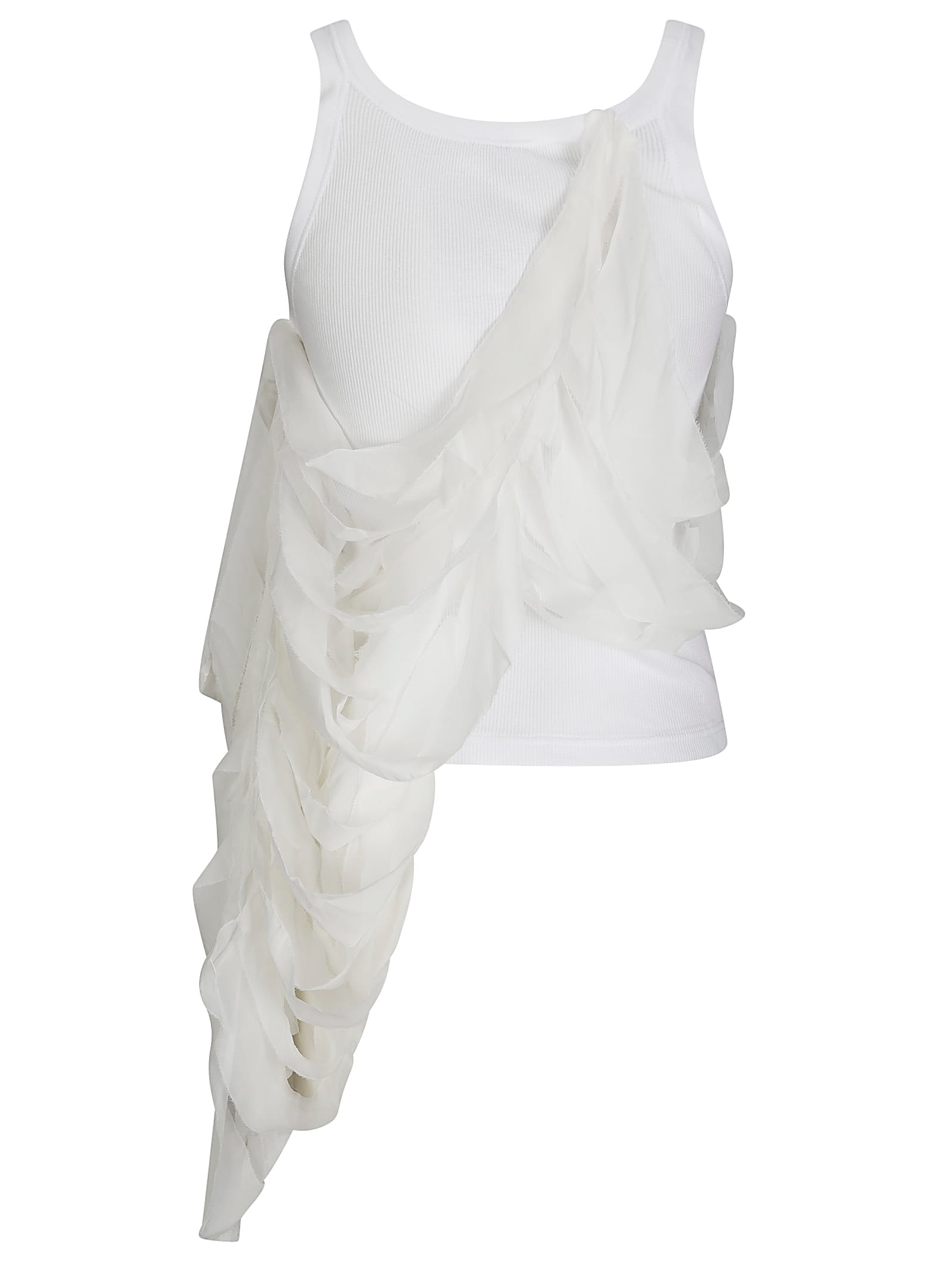 Maria Calderara Ribbed Sleeveless Cotton Top With Overlapping Inserts In White