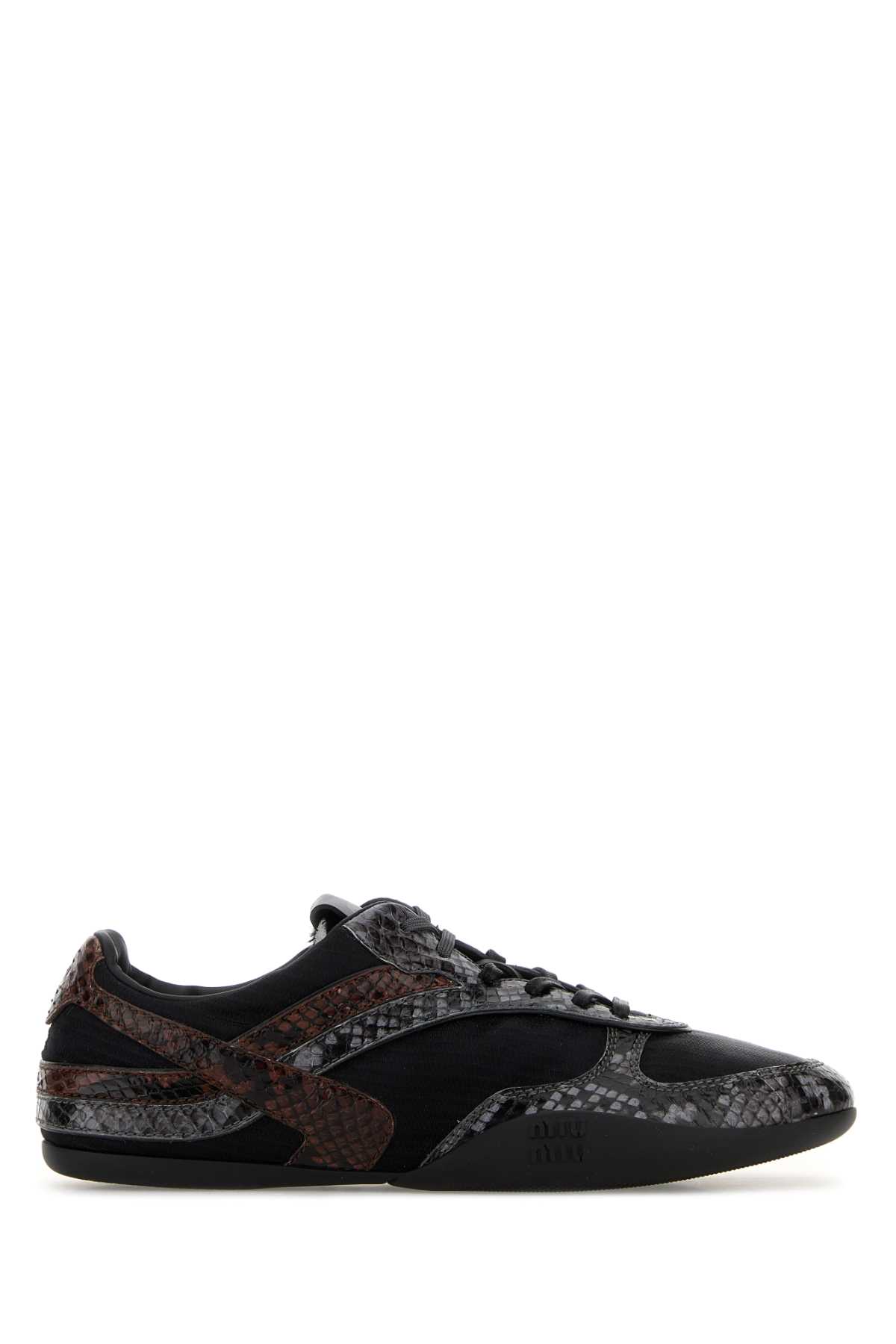Miu Miu Multicolor Fabric And Leather Sneakers In Black