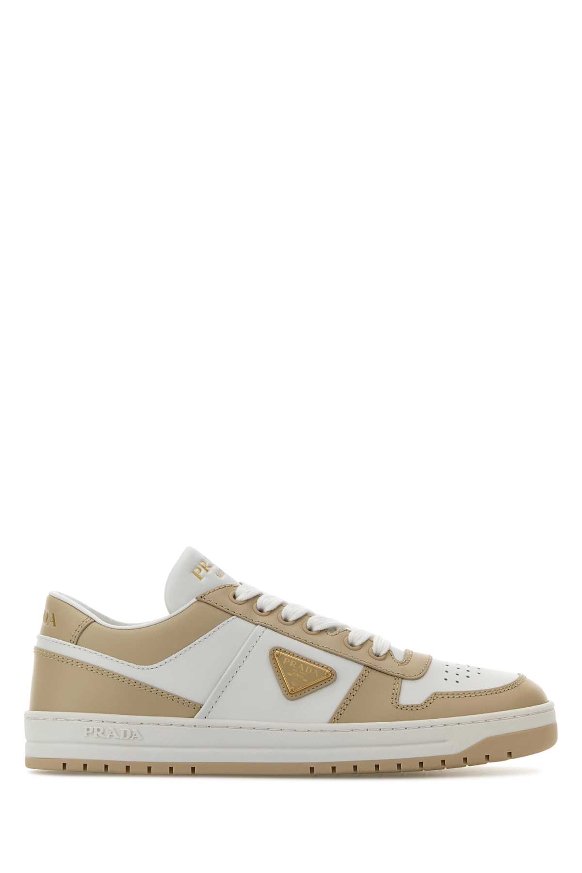 Prada Women Downtown Two-tone Sneakers In Bianco+deserto