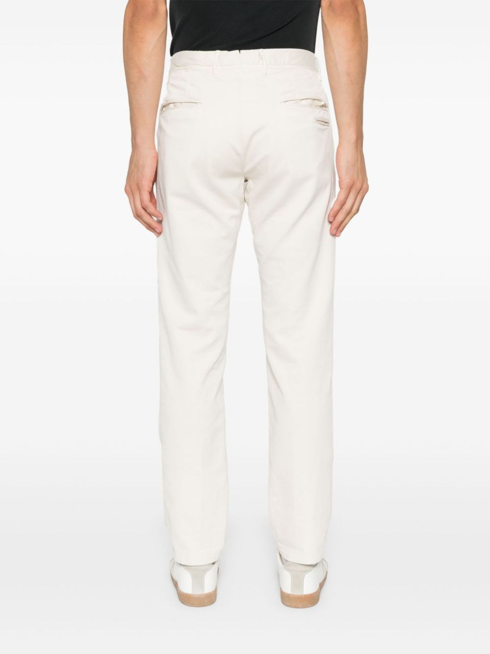 Shop Incotex Cream White Cotton Blend Chino Trousers