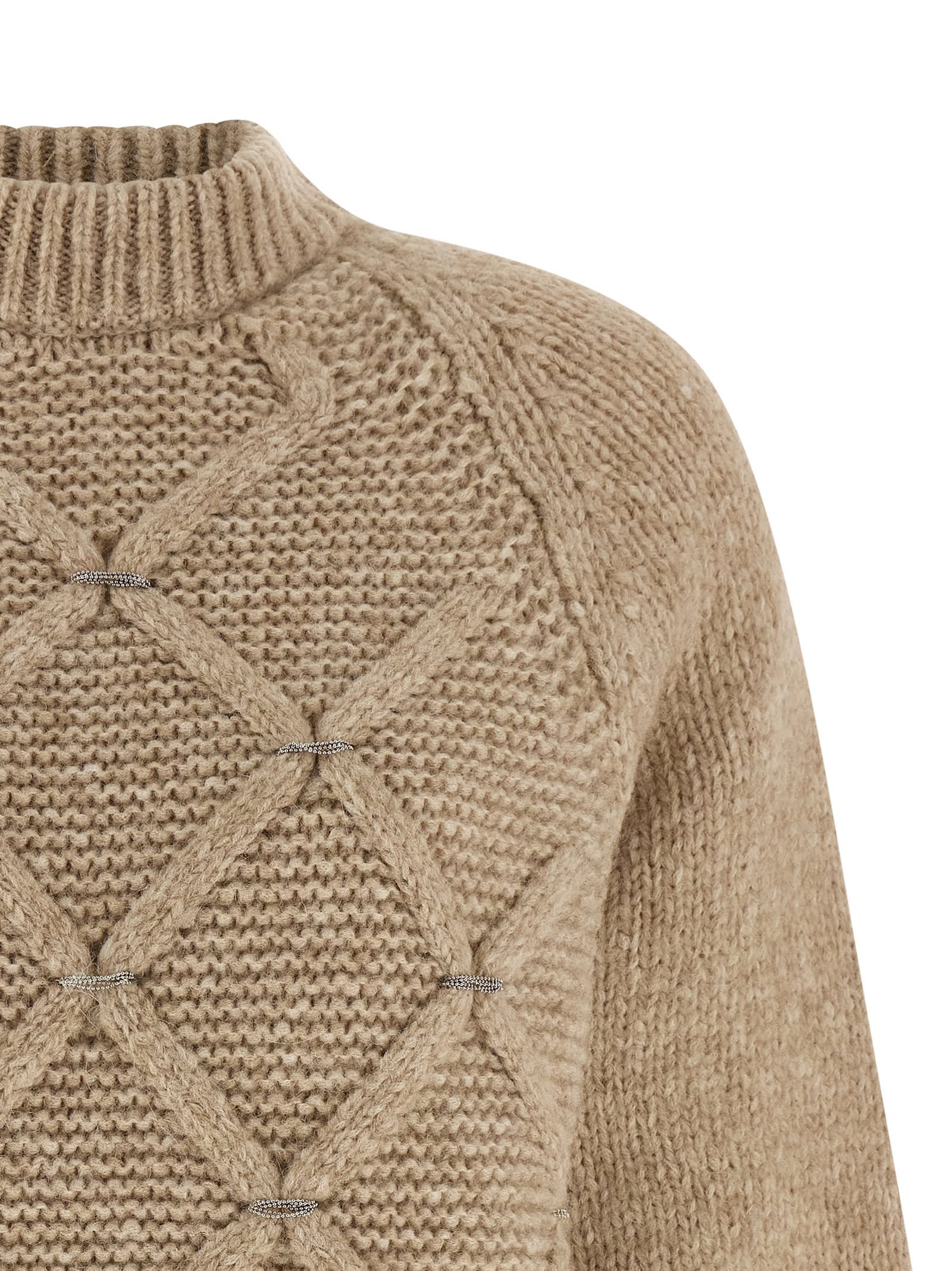 Peserico Diamond Pattern Knit Sweater With Raglan Sleeves In Brown