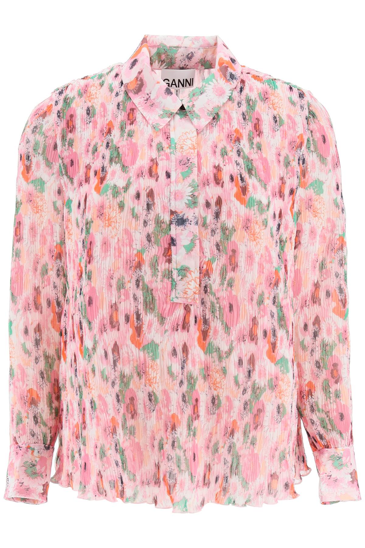 GANNI FLORAL PLEATED GEORGETTE BLOUSE