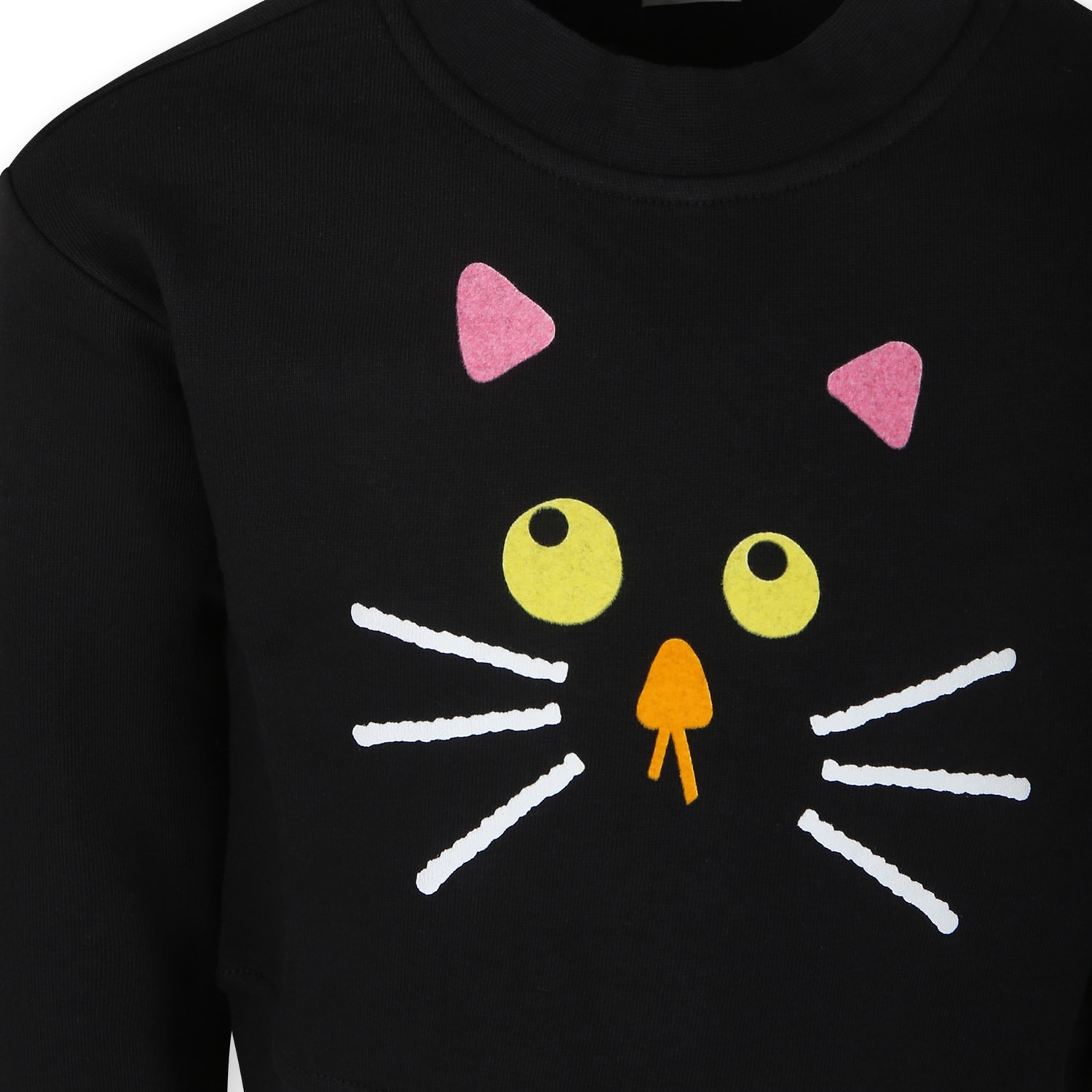 Stella Mccartney Black Sweatshirt For Girl With Cat Print In Black