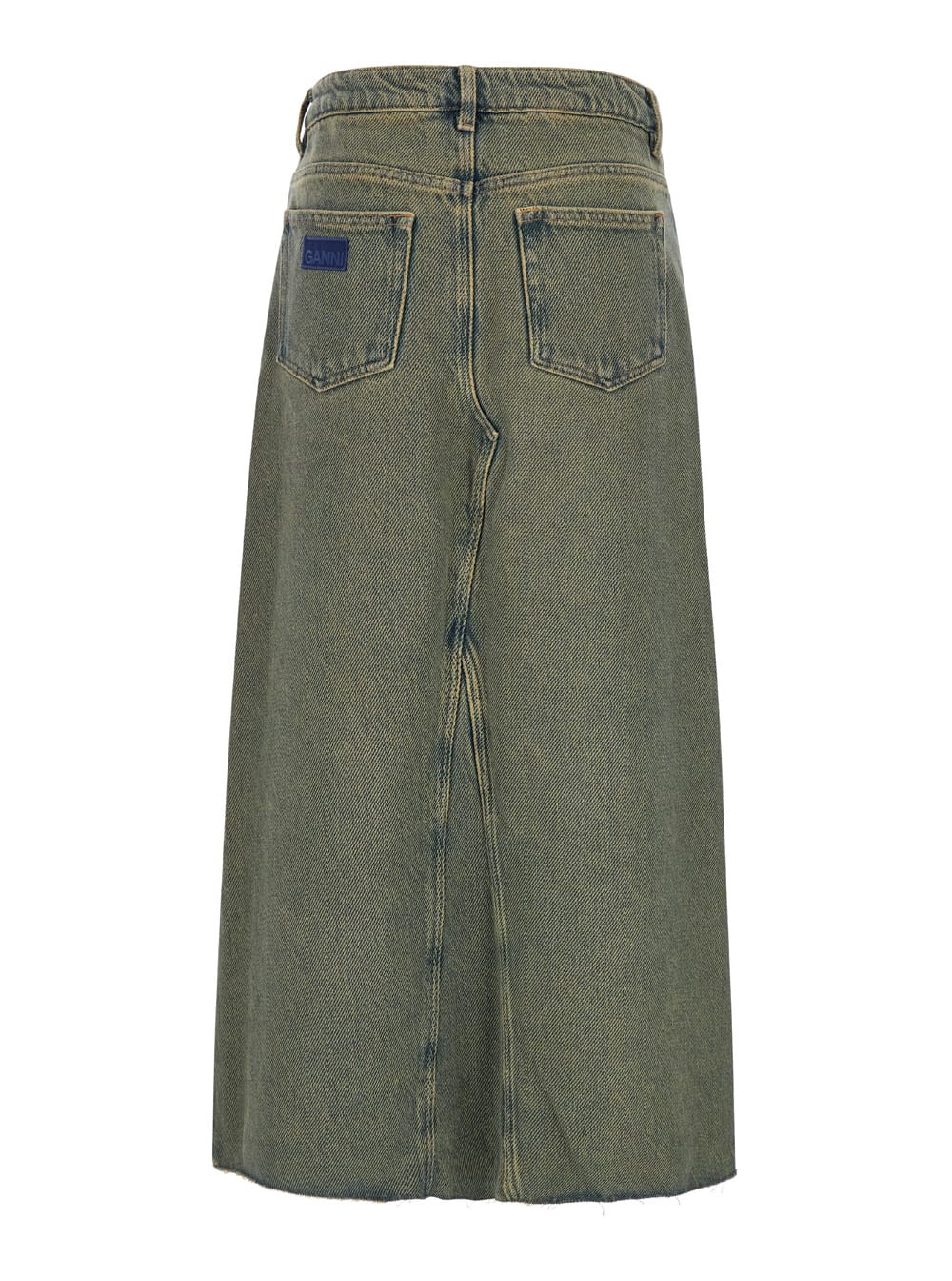 Shop Ganni Maxi Grey Skirts With Slit At The Front In Denim Woman