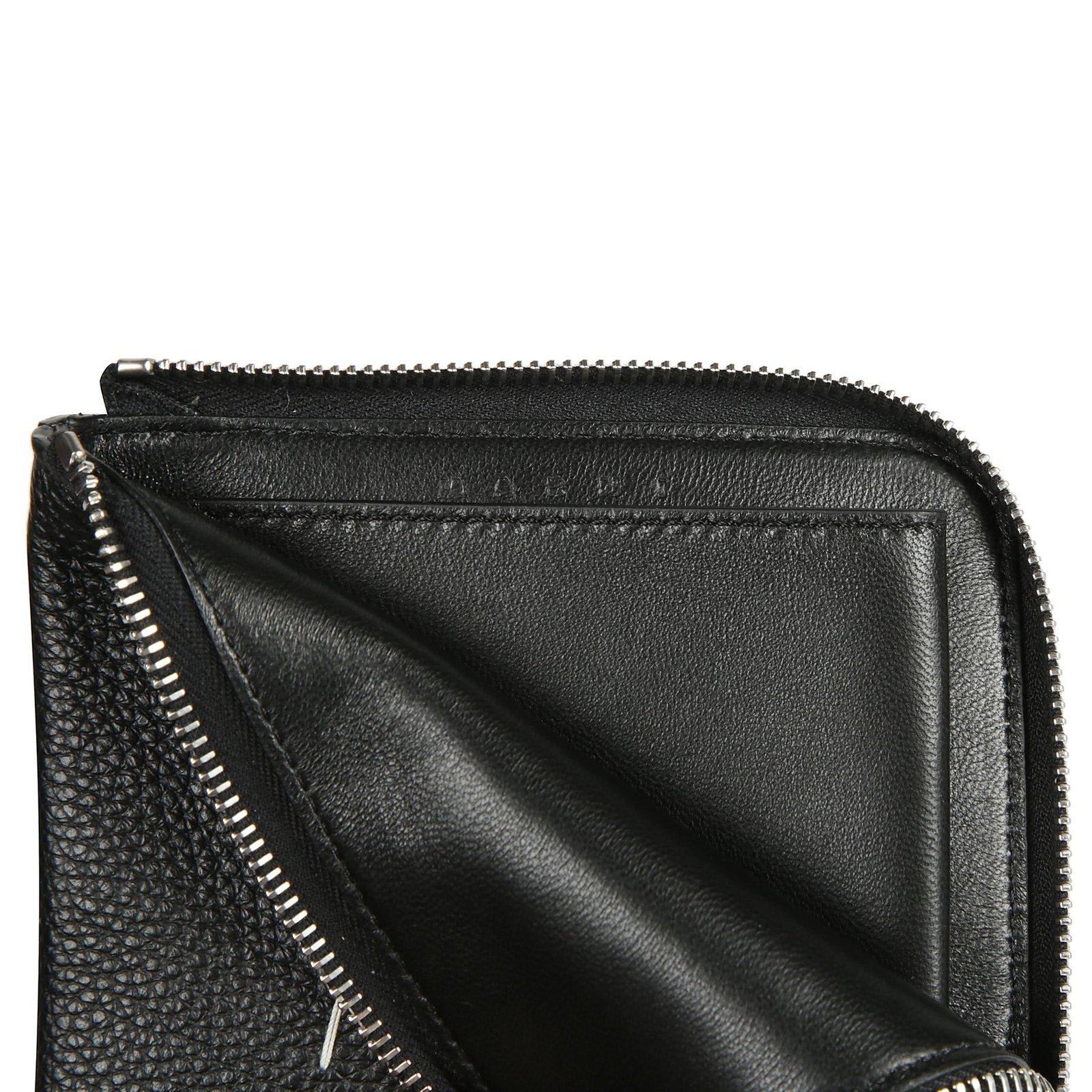 Shop Marni Logo-embroidered Zipped Wallet In Black