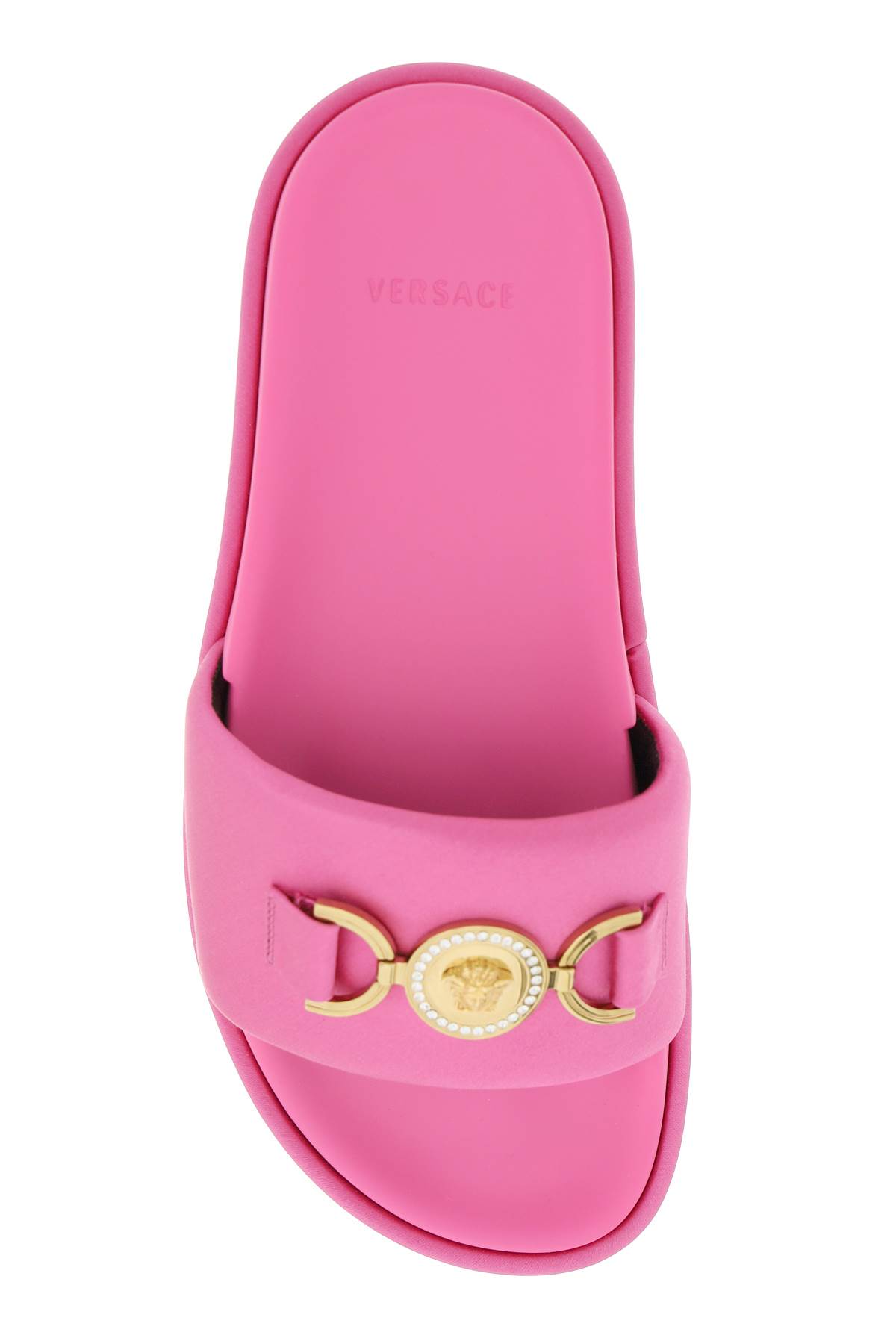 Versace Medusa Biggie Satin Platform Slides In Pink Paradise-oro