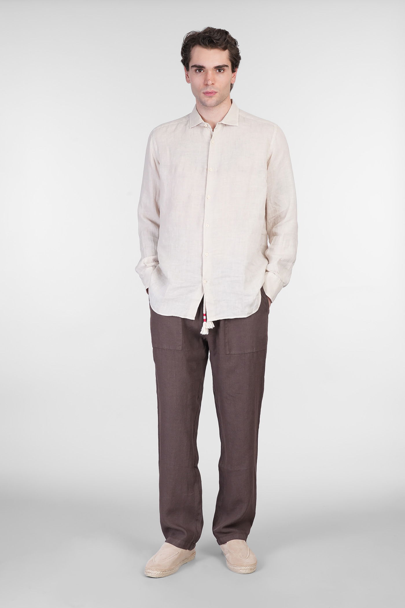 Mc2 Saint Barth Pamplona Shirt In Beige Linen In White