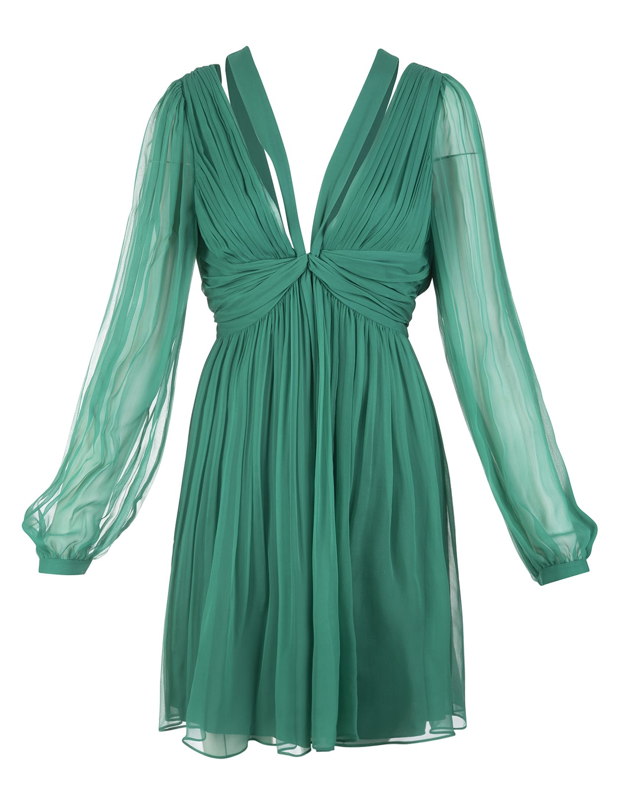 Alberta Ferretti Short Dress In Emerald Green Organic Chiffon