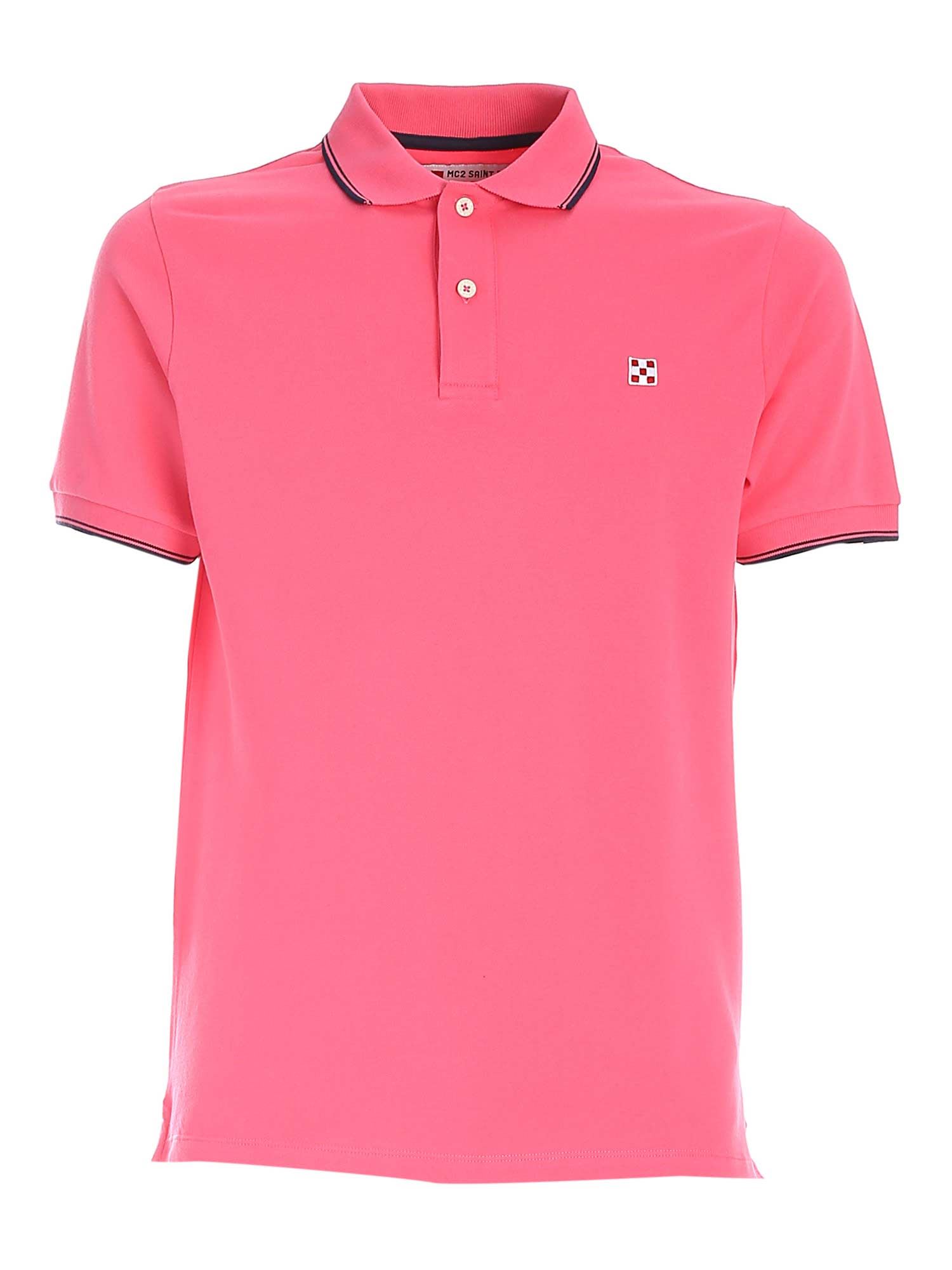 MC2 SAINT BARTH CONTRASTING DETAILS PIQUET POLO IN PINK,BEVERLYHILLS 25