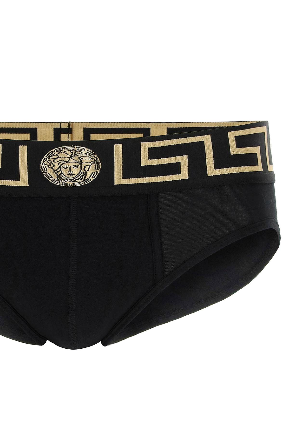 Shop Versace Underwear Briefs Tri-pack In Black Gold Greek Key (black)