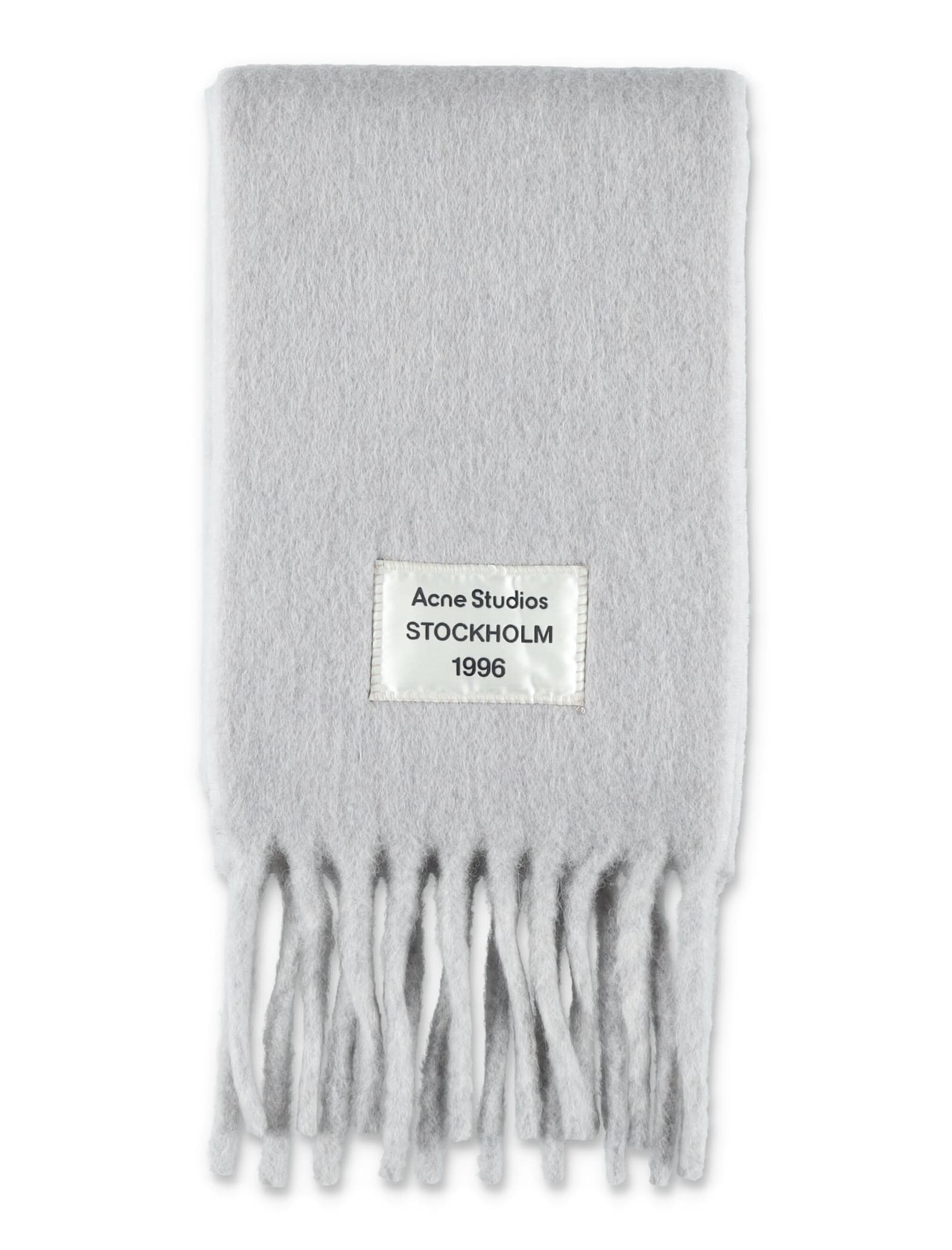 Acne Studios Soft Wool Scarf Fringed Edges In Gray