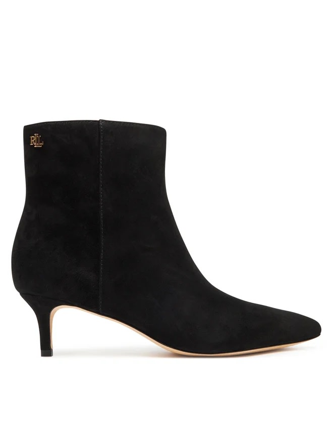 Ralph Lauren Mckay Black Suede Heeled Ankle Boots In Black