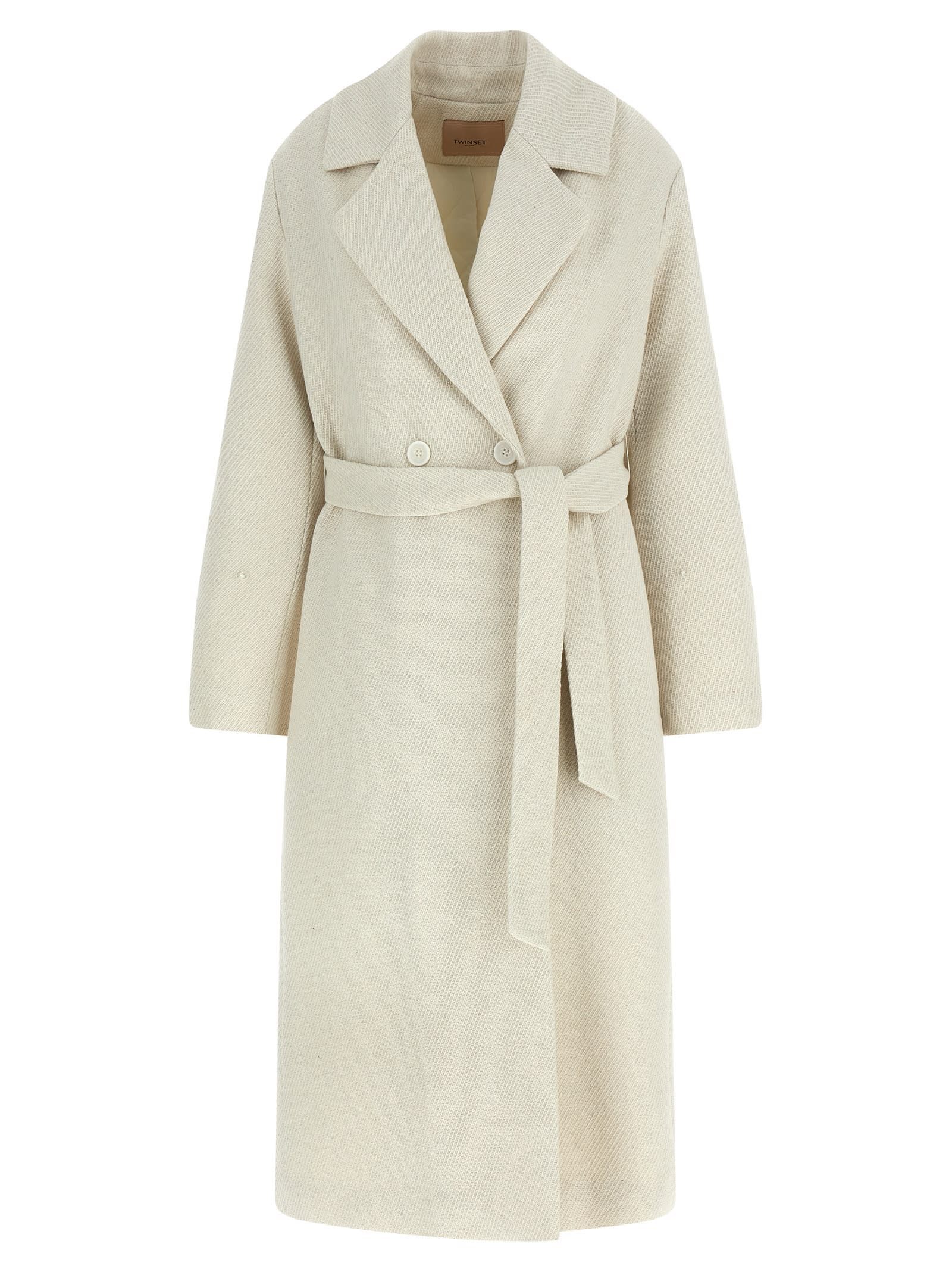 Twinset Lamé Thread Coat In Neutral