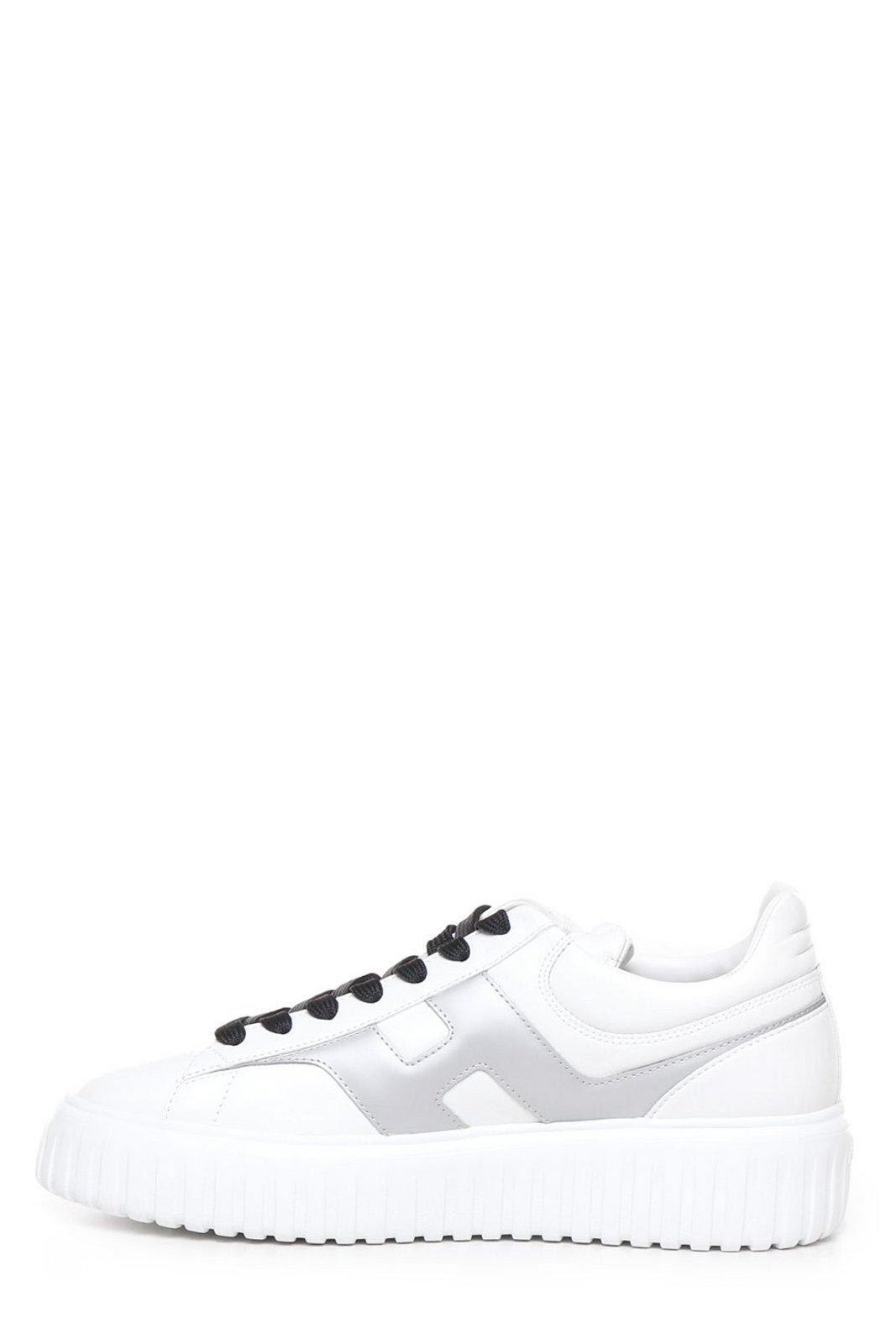 Shop Hogan H-stripes Round Toe Sneakers In White