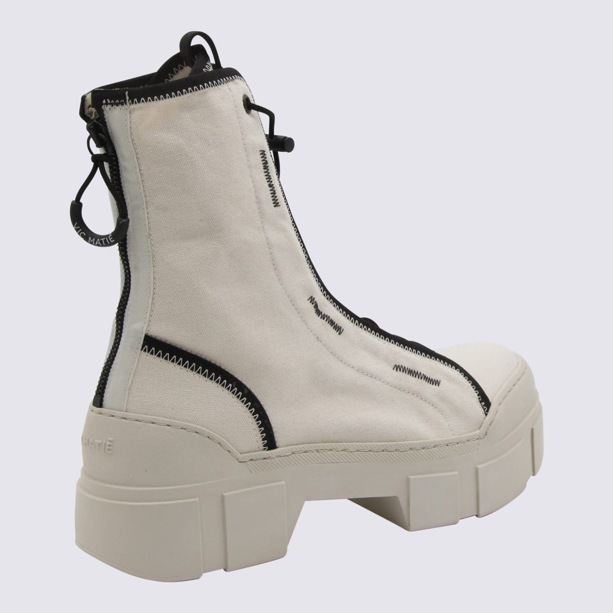 Shop Vic Matie Cream And Black Canvas Combat Boots In Ecru