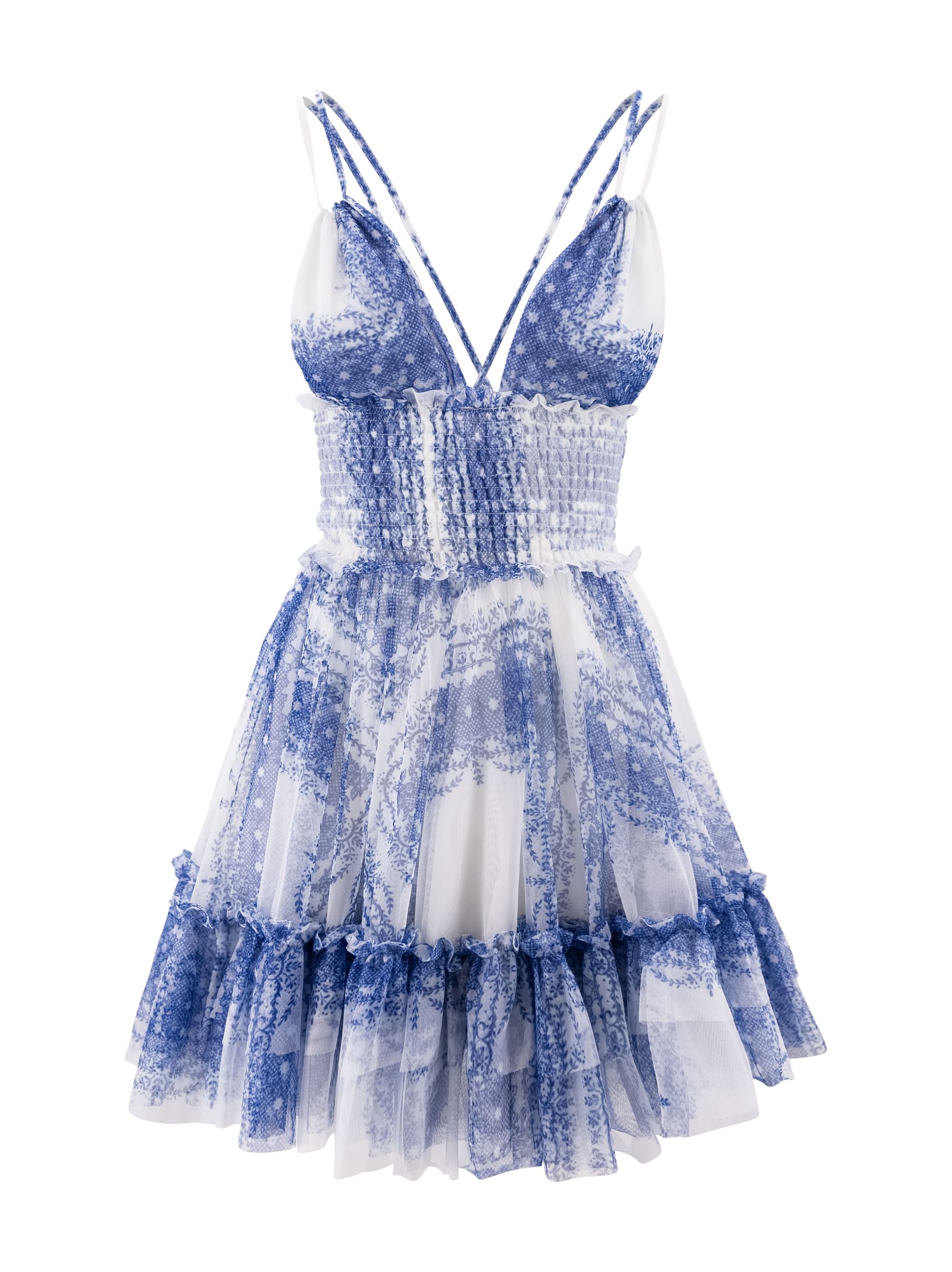 Shop Philosophy Di Lorenzo Serafini Floral-print Smocked Minidress In Blue