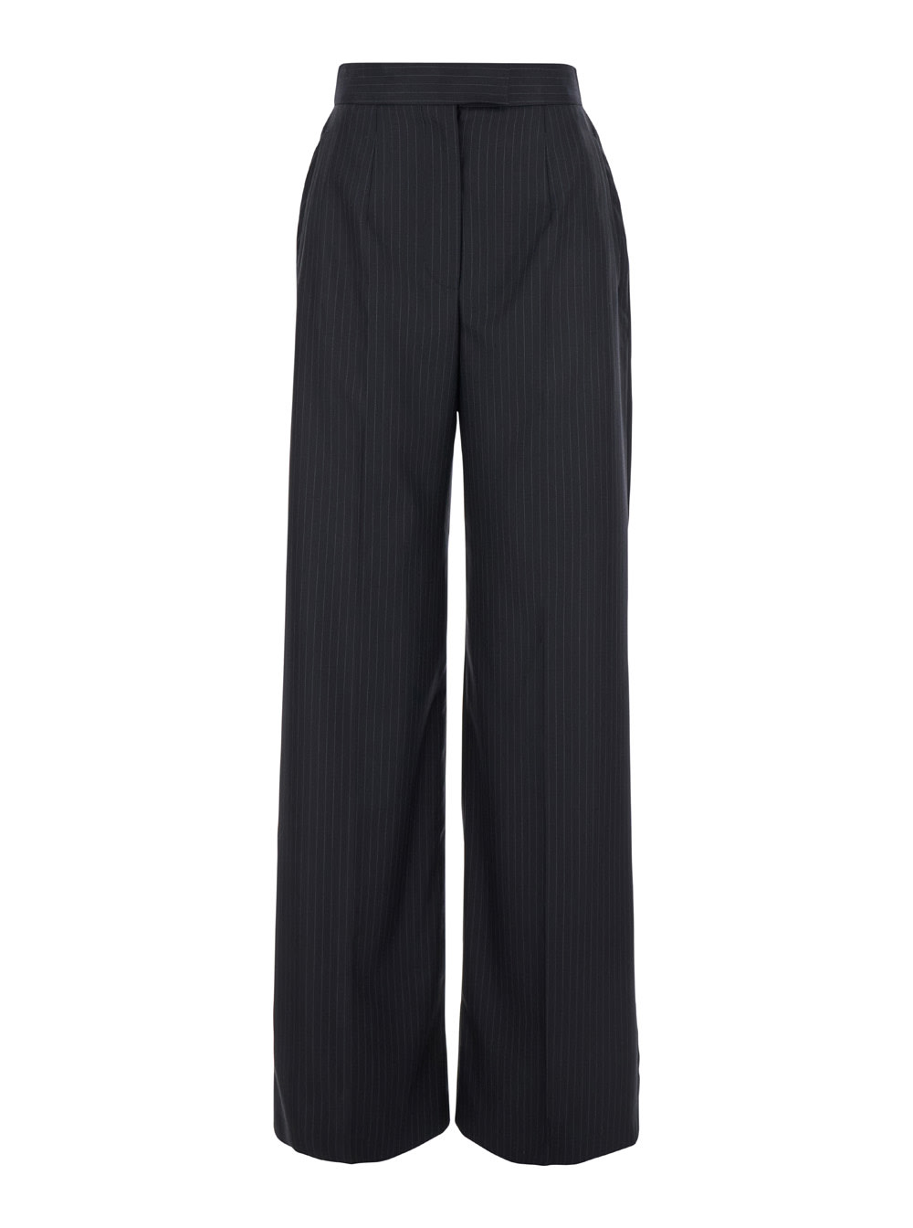 Shop Alexander Mcqueen Black High Waist Pinstripe Pants In Wool Woman In Blu