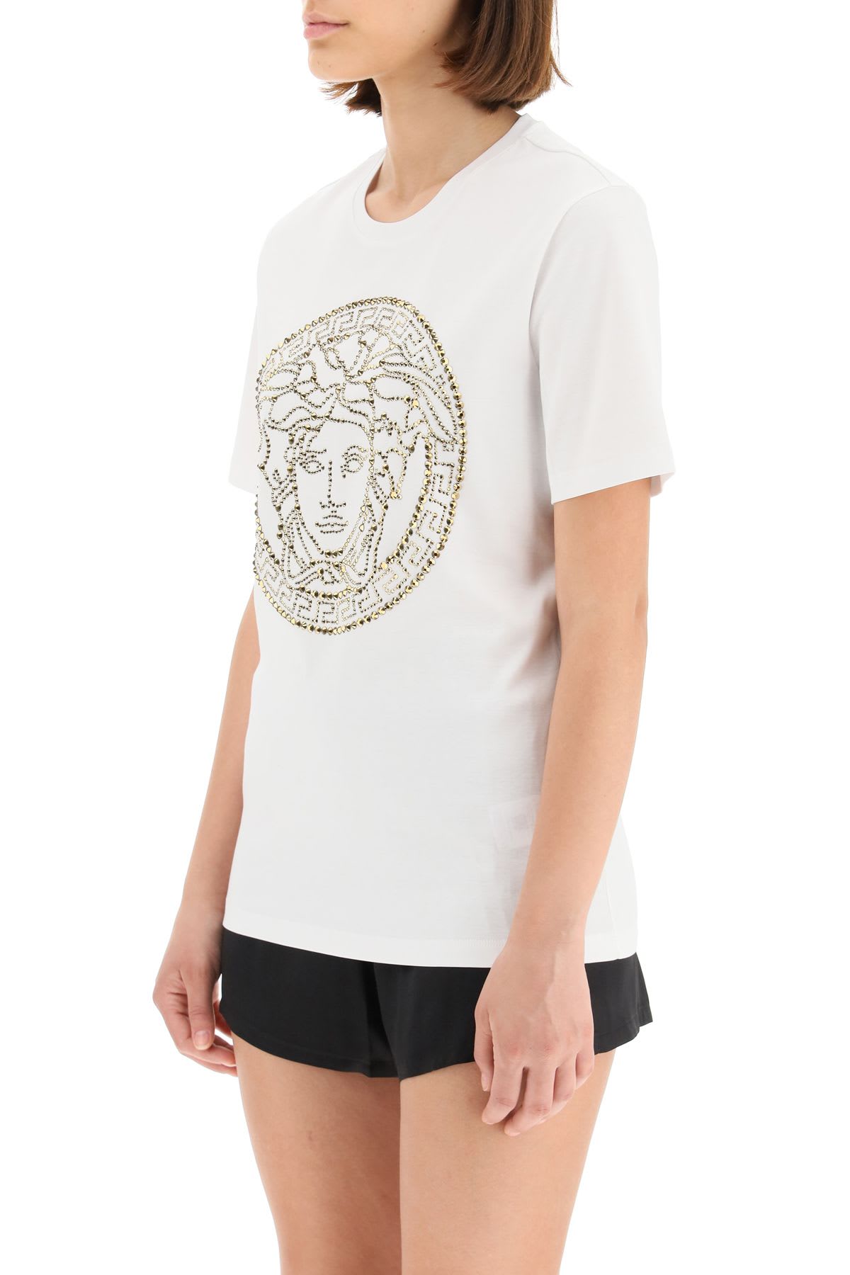 Versace White Cotton T-shirt With Applied Medusa Logo | ModeSens
