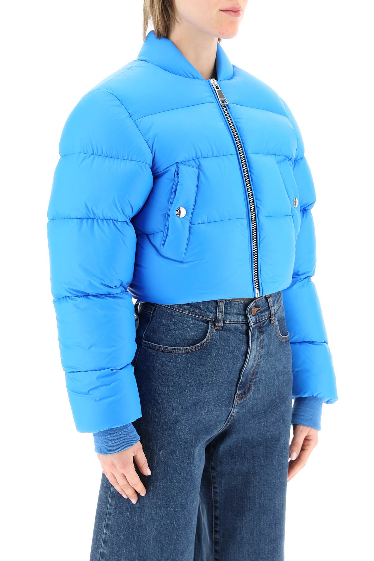 Shop Khrisjoy Cropped Puff Jacket In Cyan Blue (blue)