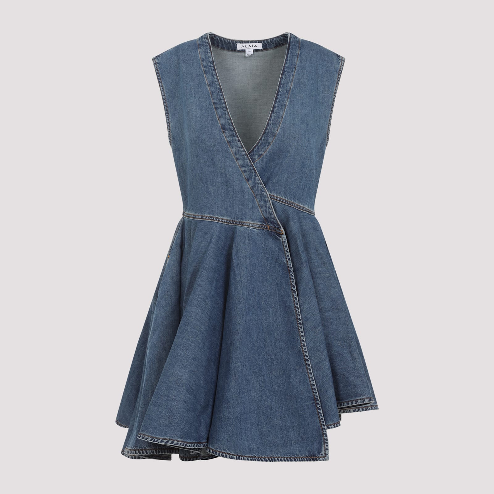 Alaïa Sleeveless Denim-texture Mini Dress In Blue