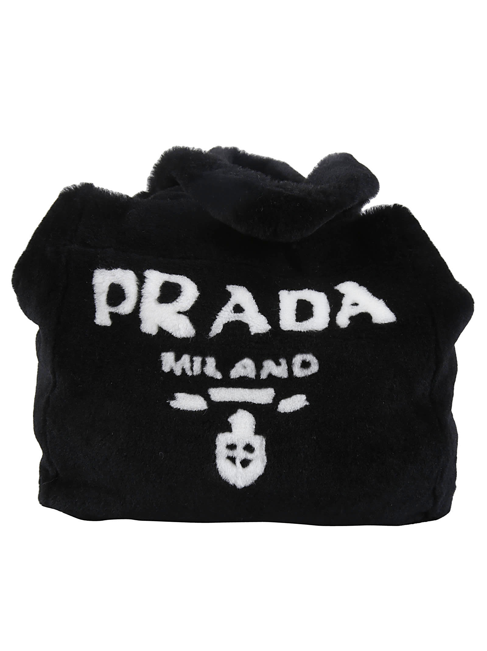 Prada Fur Detail Logo Shopper Bag