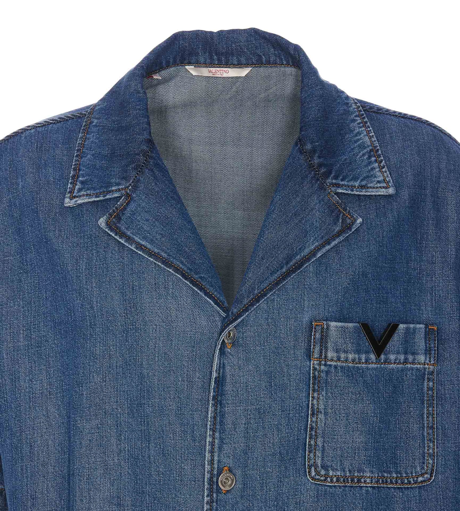 Shop Valentino V Detail Denim Shirt In Blue