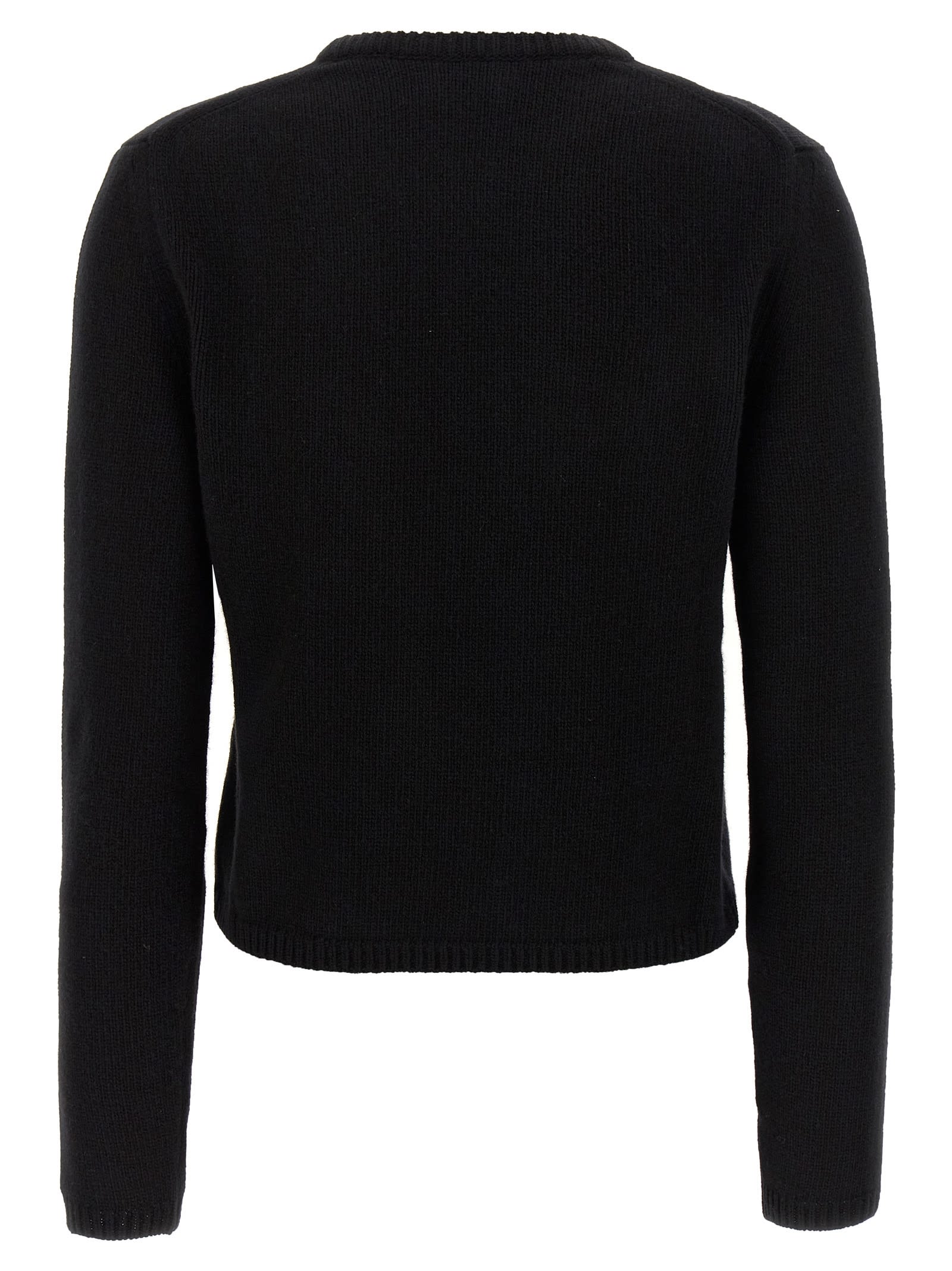 Moncler Embroidered Logo Wool Blend Sweater In Black