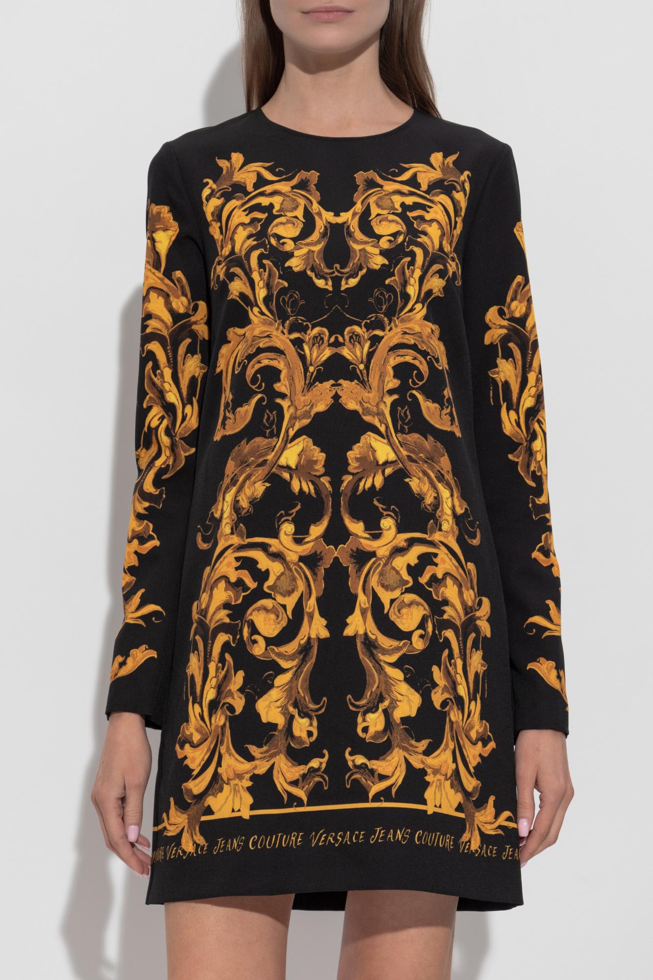 Versace Jeans Couture Baroque-print Long-sleeve Midi Dress In Multi