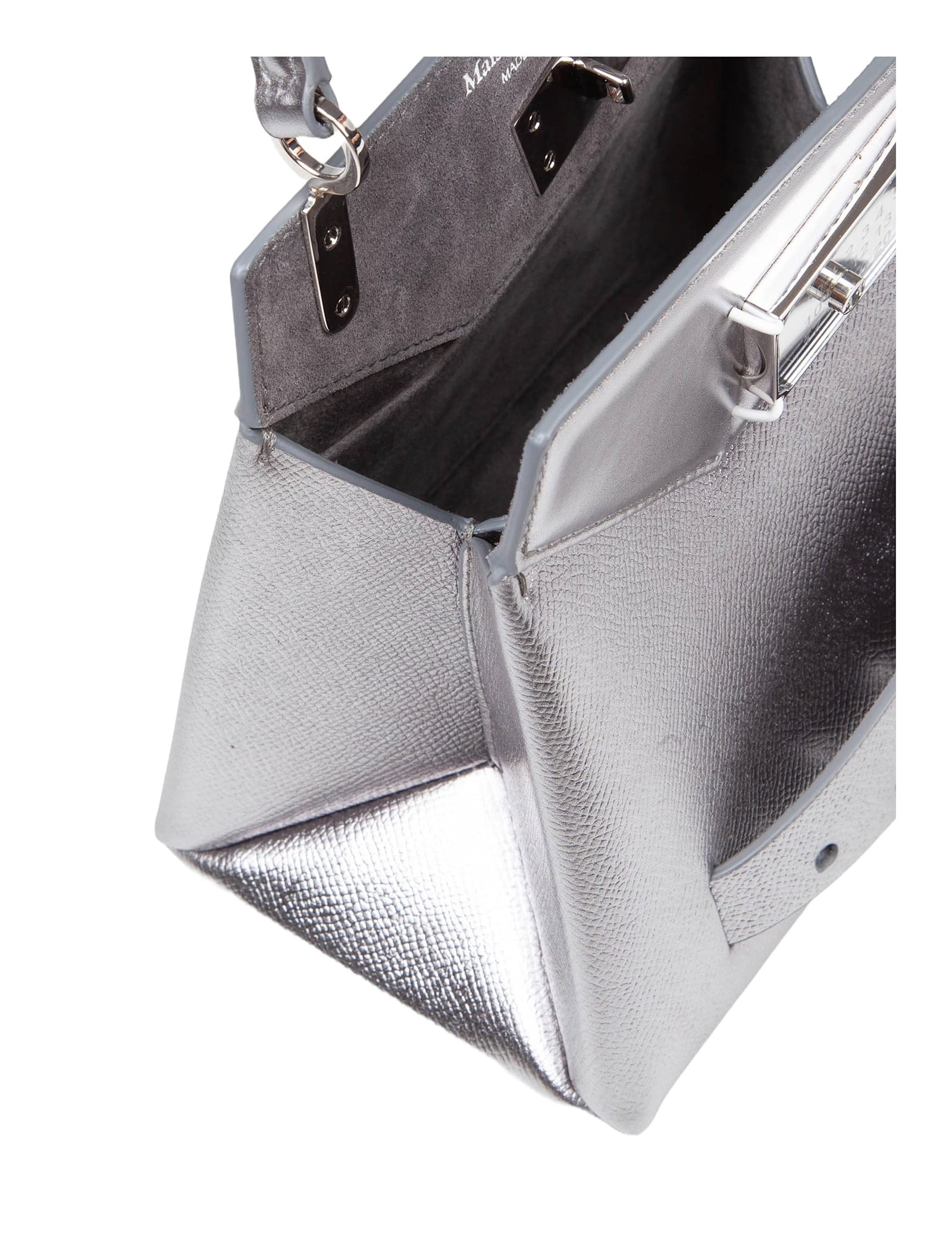 Shop Maison Margiela Snatched Handbag Small In Metallic Leather In Silver